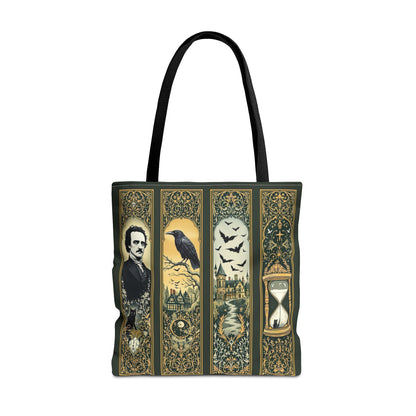 Edgar Allan Poe Tote Bag Gothic Literary Gift for Book Lover Dark Academia Macabre Accessory Halloween Tote Fall School Bag for Poetember Bags Printify 18" × 18'' Black