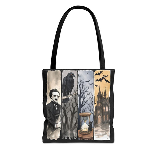 Edgar Allan Poe Tote Bag Gothic Literary Gift for Book Lover Dark Academia Macabre Accessory Halloween Tote Fall School Bag for Poetember Bags Printify 13" × 13'' Black