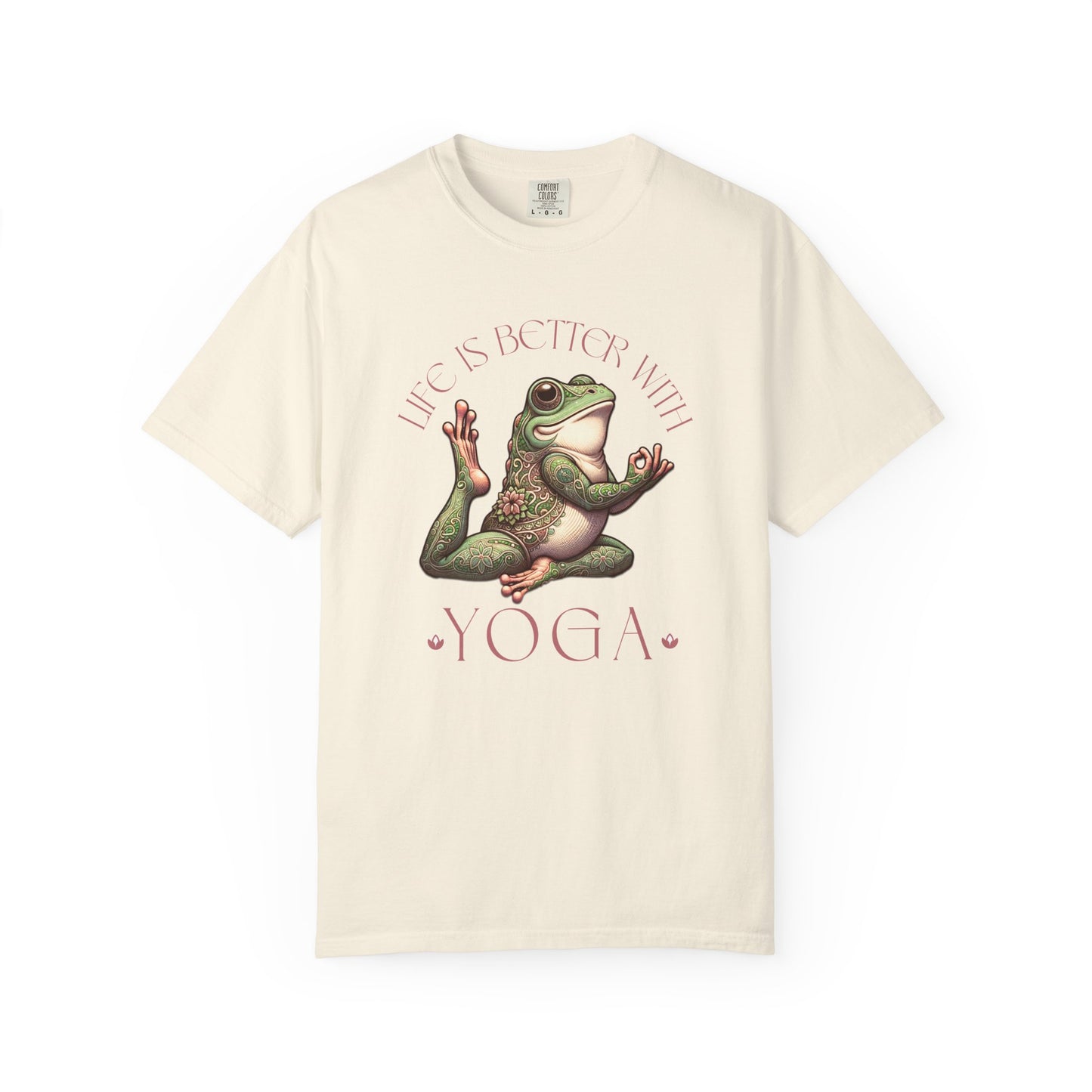Pink Yoga Frog Life Is Better With Yoga Unisex T-Shirt, Casual Wear, Highlander Fan Gift, T-Shirt Printify Ivory S