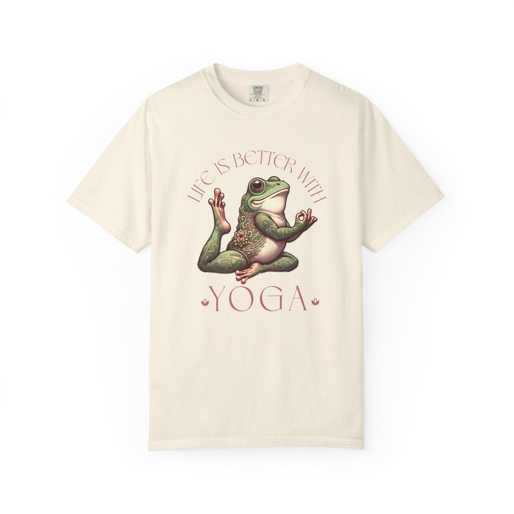 Pink Yoga Frog Life Is Better With Yoga Unisex T-Shirt, Casual Wear, Highlander Fan Gift, T-Shirt Printify Ivory S