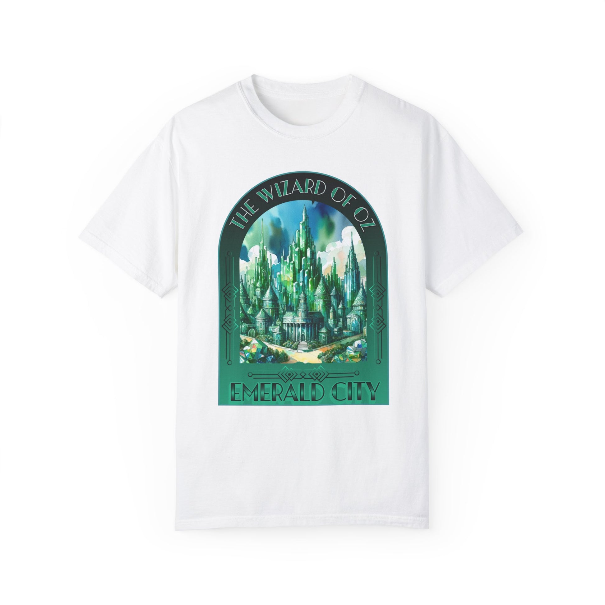 Emerald City T-Shirt, Wizard of Oz Tee, Garment-Dyed Unisex Shirt, Magical T-Shirt, Fantasy Apparel, Gifts for Broadway and Theatre Fans T-Shirt Printify White S 