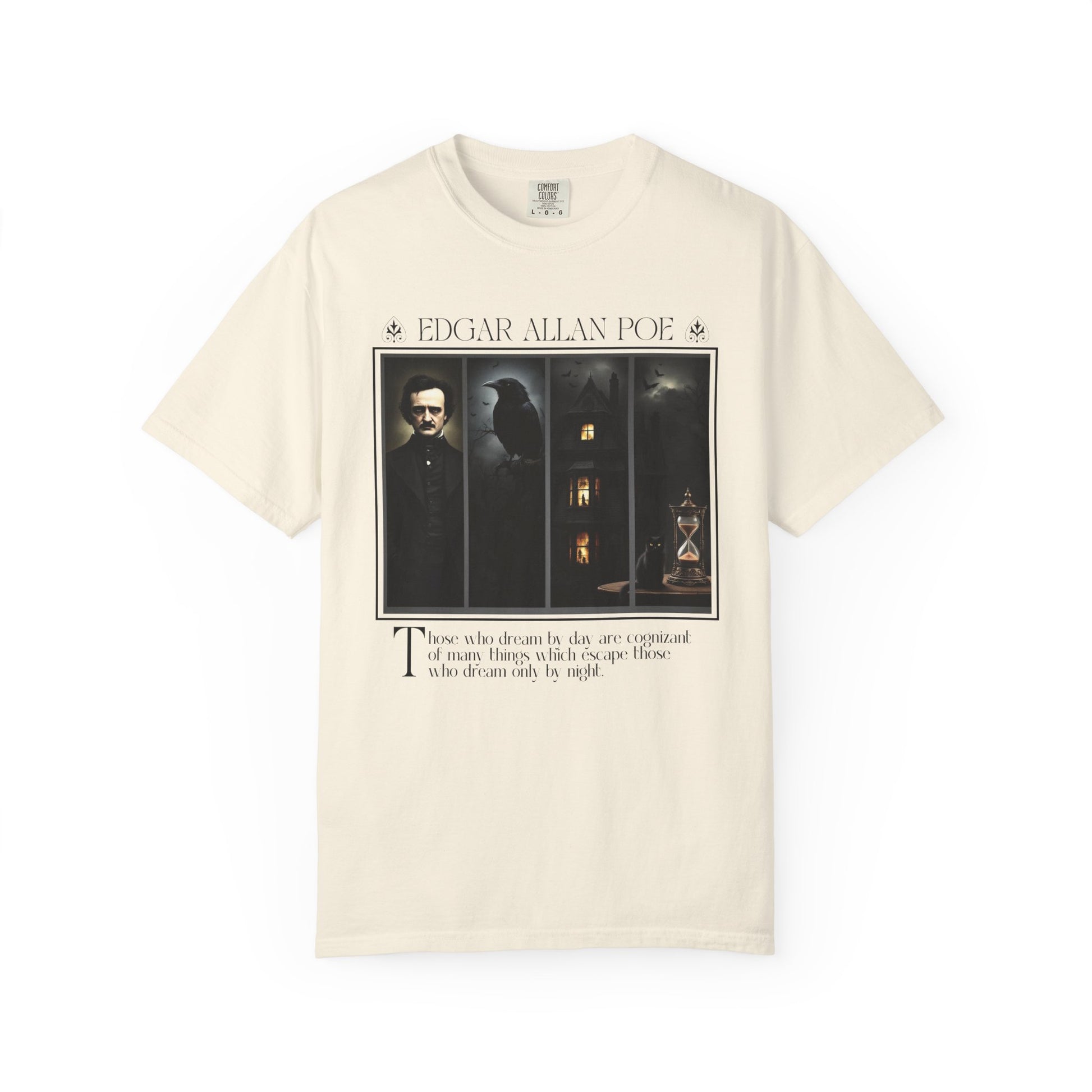 Edgar Allan Poe T-Shirt Gothic Graphic Tee The Raven Nevermore Quote Horror Literature Shirt Dark Academia Aesthetic Halloween Party Gift T-Shirt Printify Ivory S