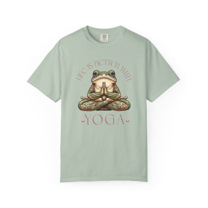 Pink Yoga Frog Life Is Better With Yoga Unisex T-Shirt, Casual Wear, Highlander Fan Gift, T-Shirt Printify Bay S