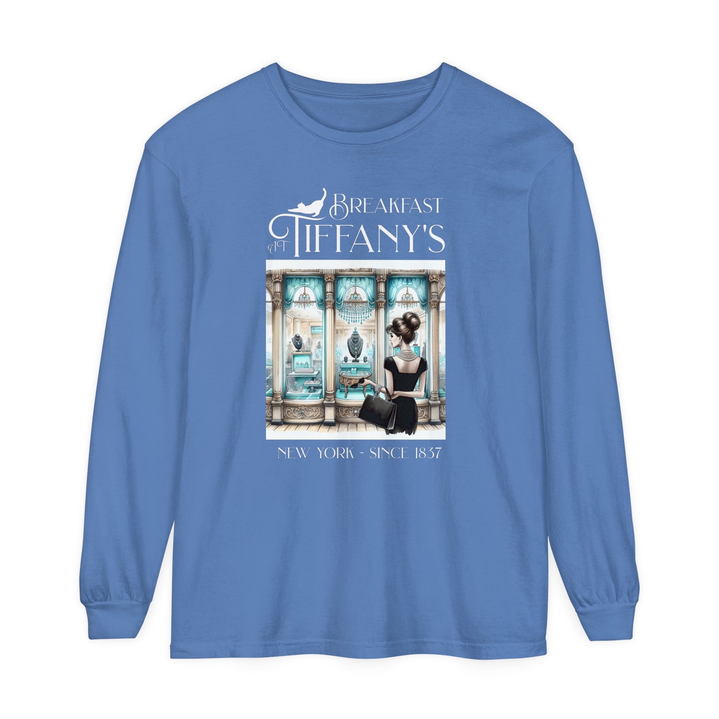 Breakfast at Tiffany's Shirt Audrey Hepburn Gift Girls Weekend Trip Shirt Gift for Bridal Shower Birthday Gift Party Favors Cruise T Shirt Long-sleeve Printify Flo Blue S 