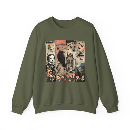Edgar Allan Poe Sweatshirt The Raven Nevermore Gothic Horror Sweater Dark Academia Macabre Halloween Gift for Book Lovers Birthday Christmas Sweatshirt Printify Military Green S