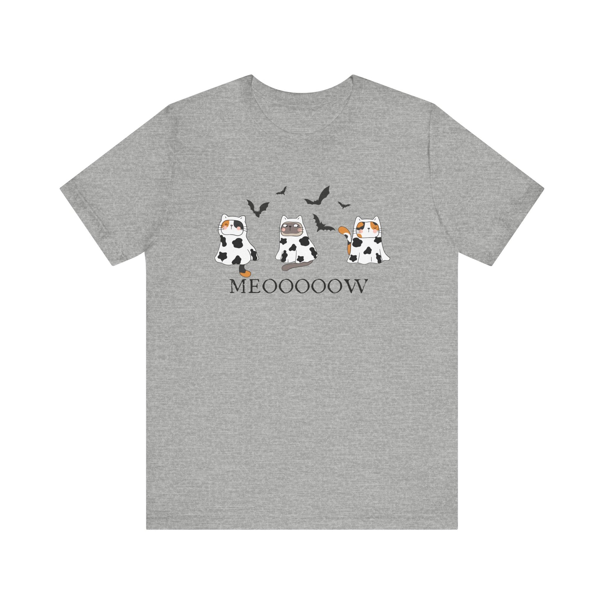 Cute Halloween Cow Ghost Cats TShirt, Cats in Cow Ghost Costumes, Spooky Season Tee, Halloween Party T-Shirt, Cat Lover Gift T-Shirt Printify   