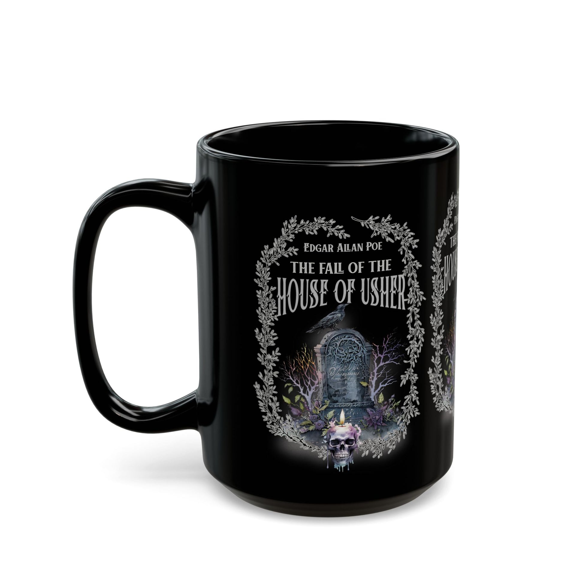 Edgar Allan Poe Coffee Mug The Raven The Fall Of The House of Usher Goth Haunting Horror Movie Books Dark Academia Halloween Bookclub Gift Mug Printify   