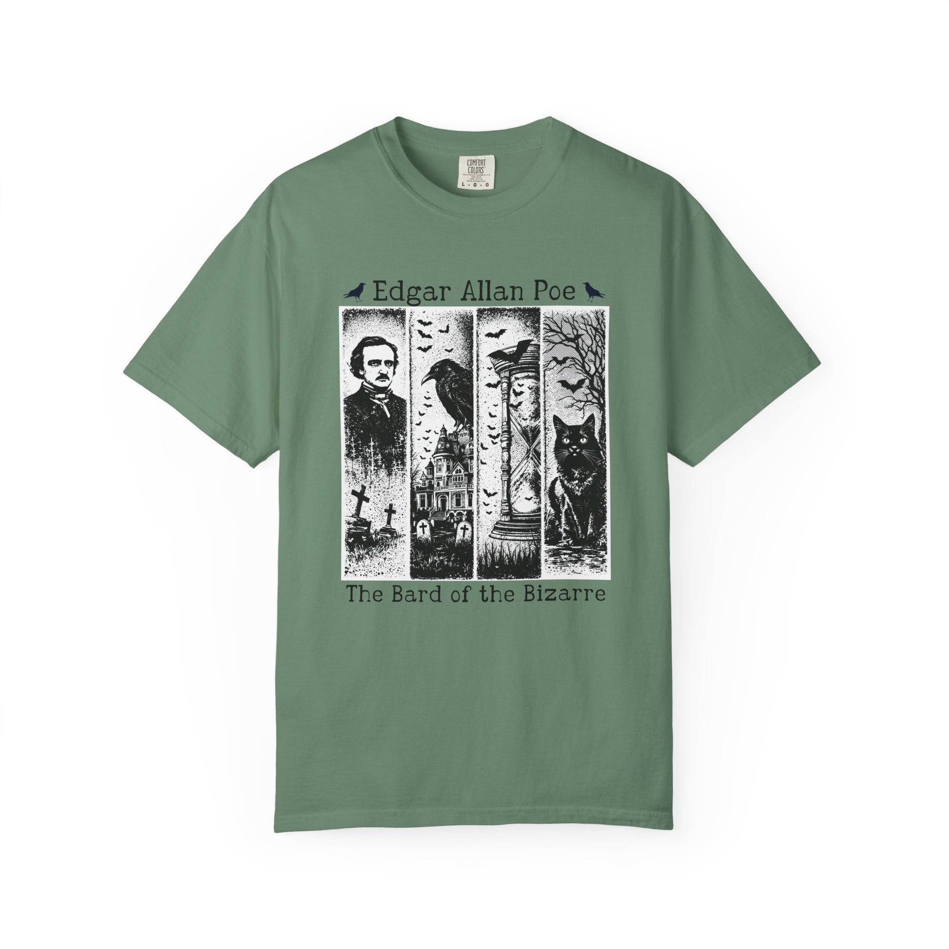 Edgar Allan Poe T-Shirt Gothic Graphic Tee The Raven Nevermore Quote Horror Literature Shirt Dark Academia Aesthetic Halloween Party Gift T-Shirt Printify Light Green S