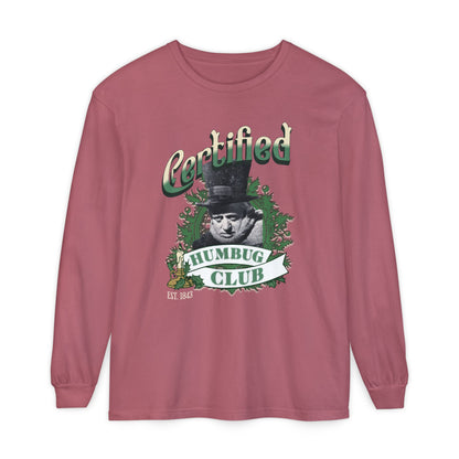 A Christmas Carol Long Sleeve T-Shirt | Vintage Humor Tee Certified Humbug Club Unisex Gift Gag Holiday Apparel Casual Outfit Long-sleeve Printify Crimson S
