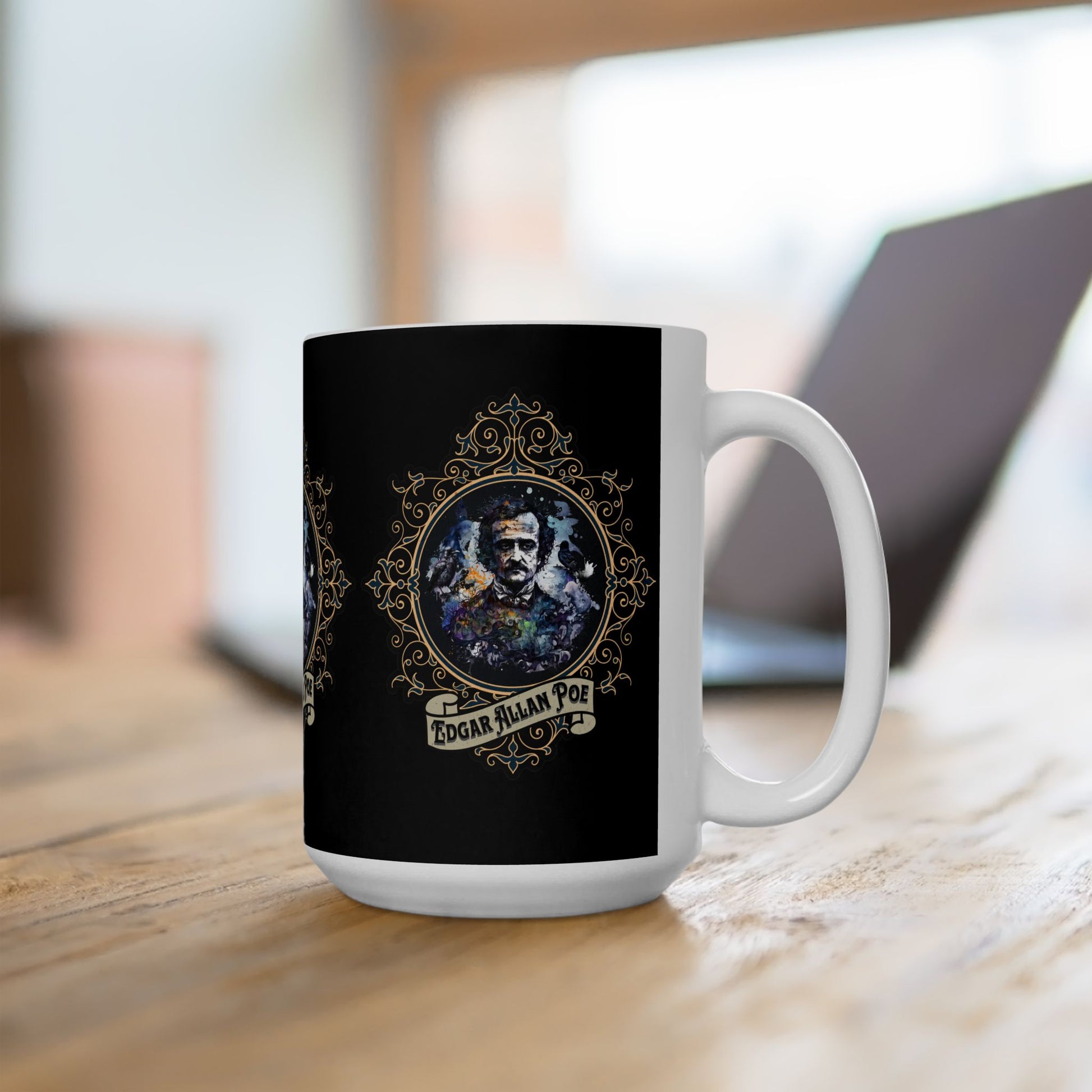 Edgar Allan Poe Retro Portrait Coffee Mug Mug Printify   