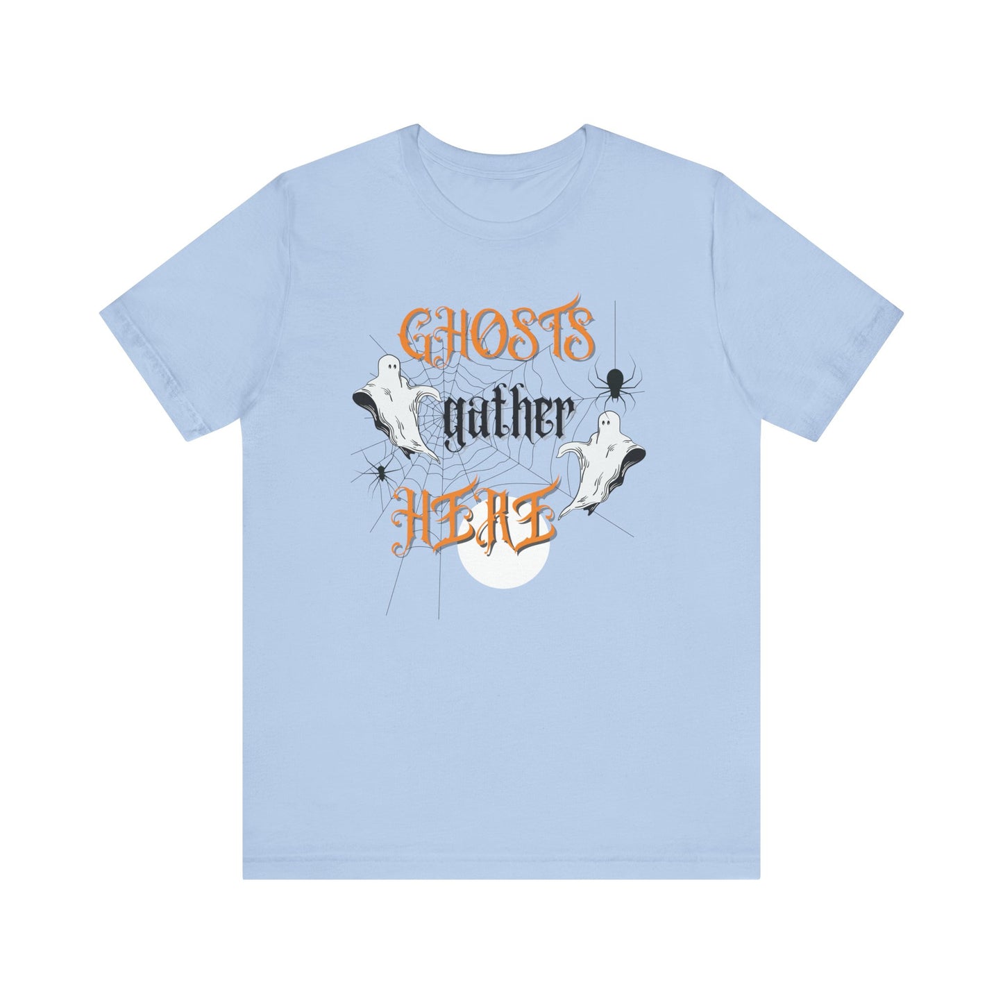 Halloween Ghosts and Spiders & TShirt, Spooky Season Tee,  Trick or Treating Shirt, Halloween Party T-Shirt, Creepy Autumn Style T Shirt T-Shirt Printify Baby Blue XS 