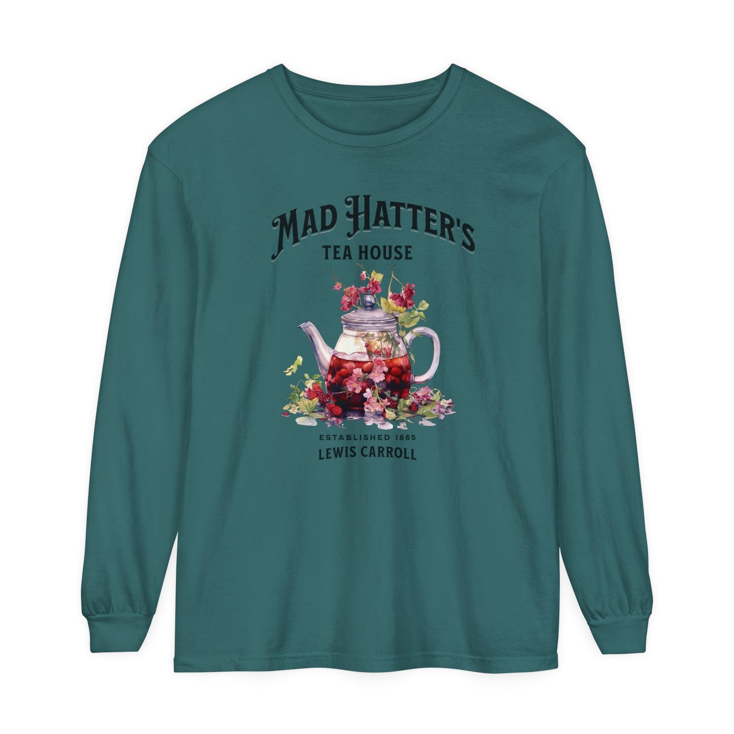 Mad Hatter's Tea Long Sleeve Shirt Alice In Wonderland Lewis Carroll Whimsigoth Academia TShirt Mad Hatter Tea Party Tee Bookish Booktok Long-sleeve Printify Blue Spruce S 