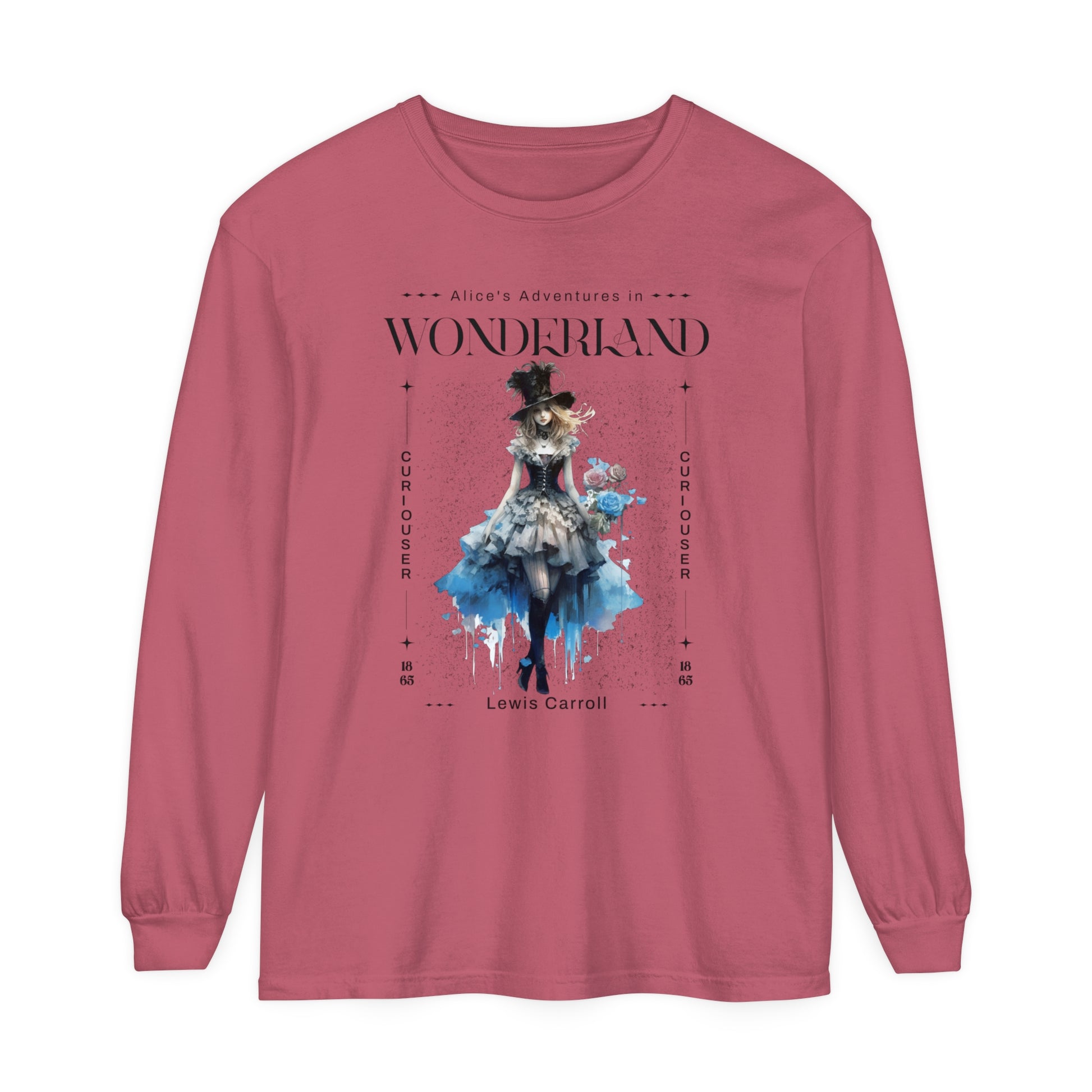 Alice In Wonderland Long Sleeve Shirt, Lewis Carroll Whimsigoth Streetwear Academia TShirt, Mad Hatter's Tea Party Tee Bookish Booktok Gift Long-sleeve Printify Crimson S 