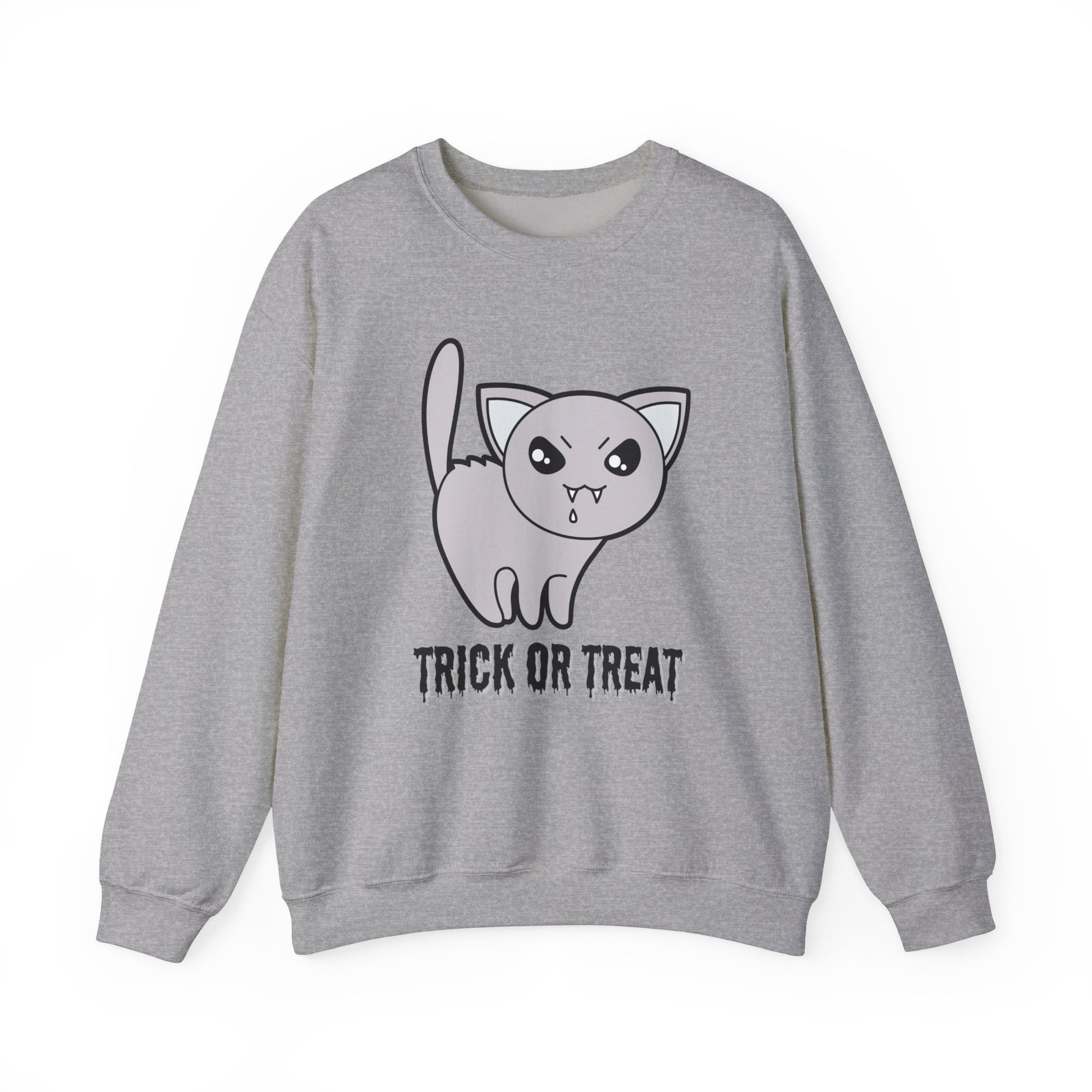 Cute Halloween Vampire Cat Sweatshirt, Trick or Treat Shirt, Spooky Ghost Season, Fun Halloween Fall, Festival Sweatshirt Sweatshirt Printify S Sport Grey 