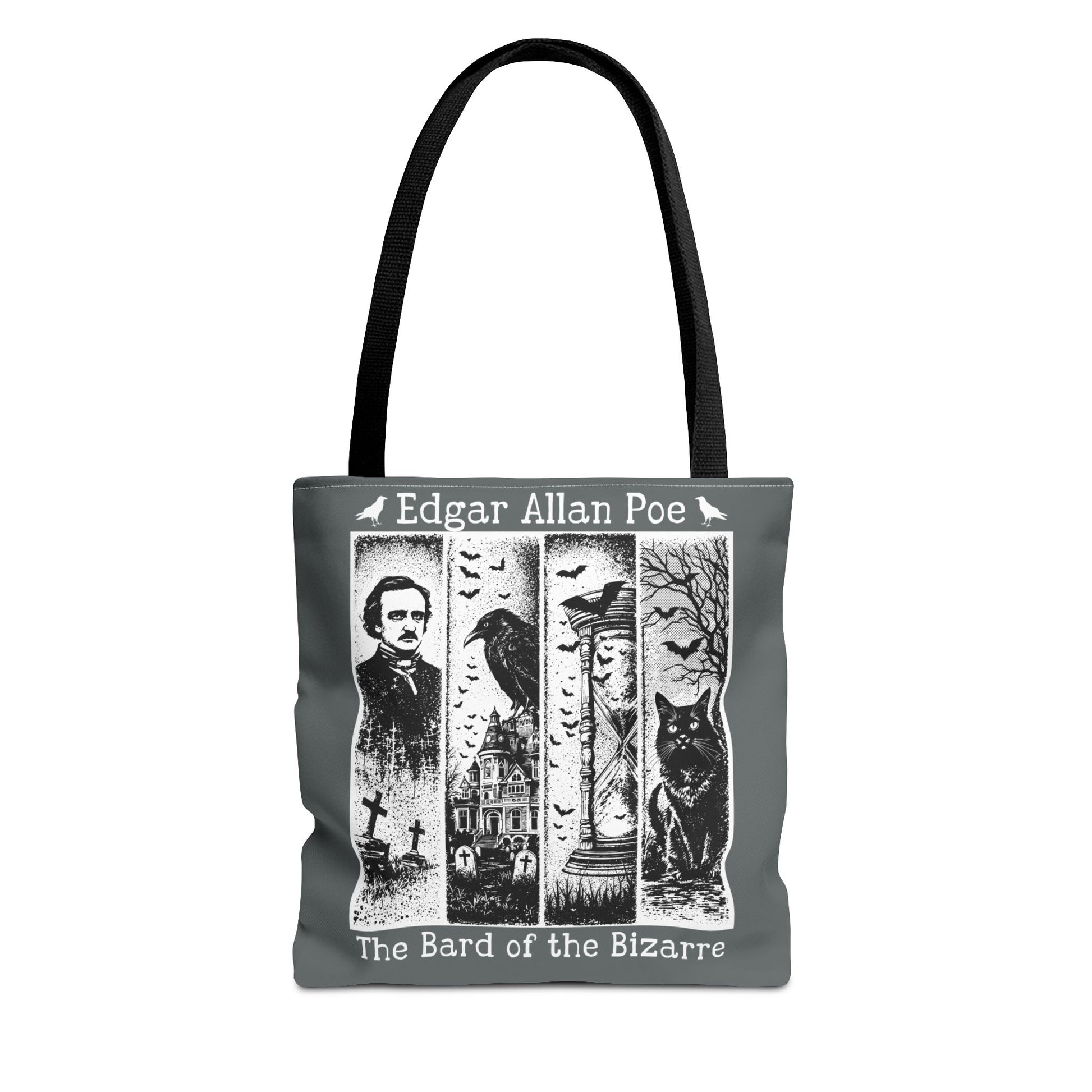 Edgar Allan Poe Tote Bag Gothic Literary Gift for Book Lover Dark Academia Macabre Accessory Halloween Tote Fall School Bag for Poetember Bags Printify 13" × 13'' Black