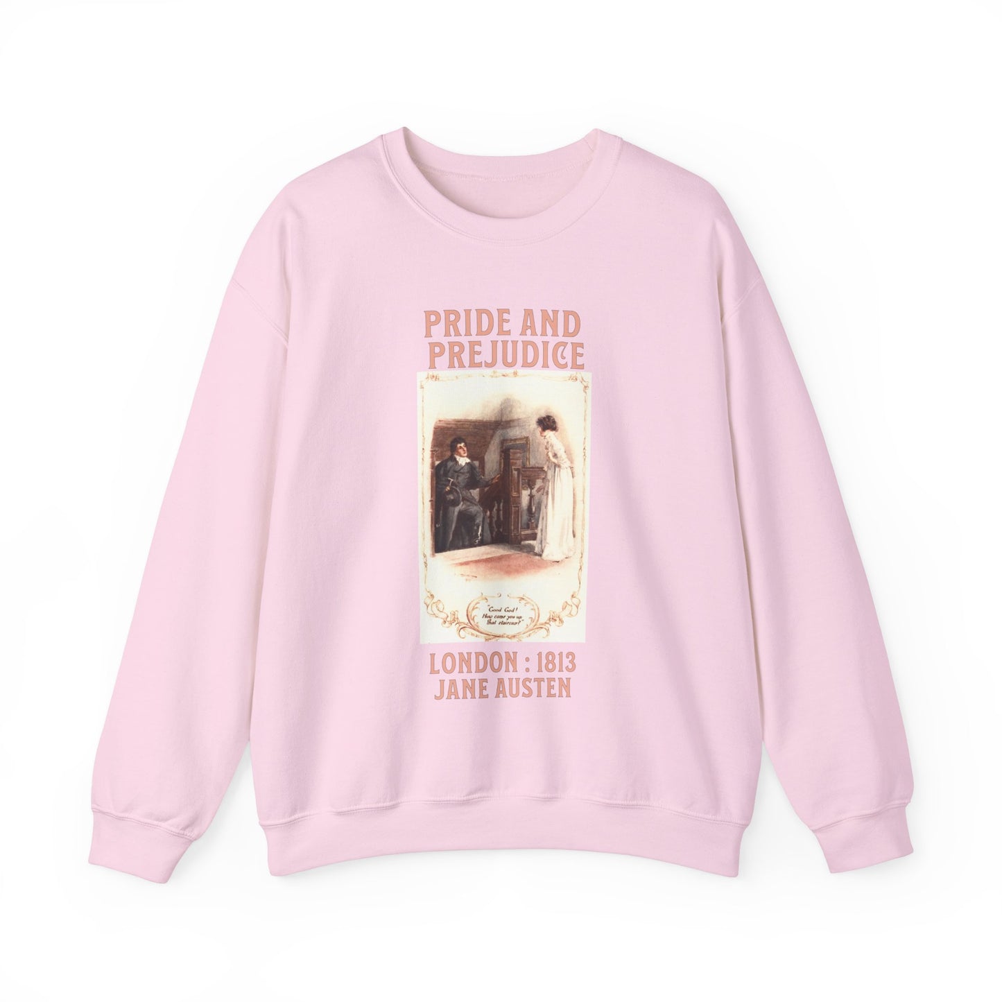 Jane Austen Sweatshirt, Pride & Prejudice Historical Romance Sweater, Bookish Literary Jane Austen Fan Art, Gift for Her, Bookclub Shirt Sweatshirt Printify S Light Pink 