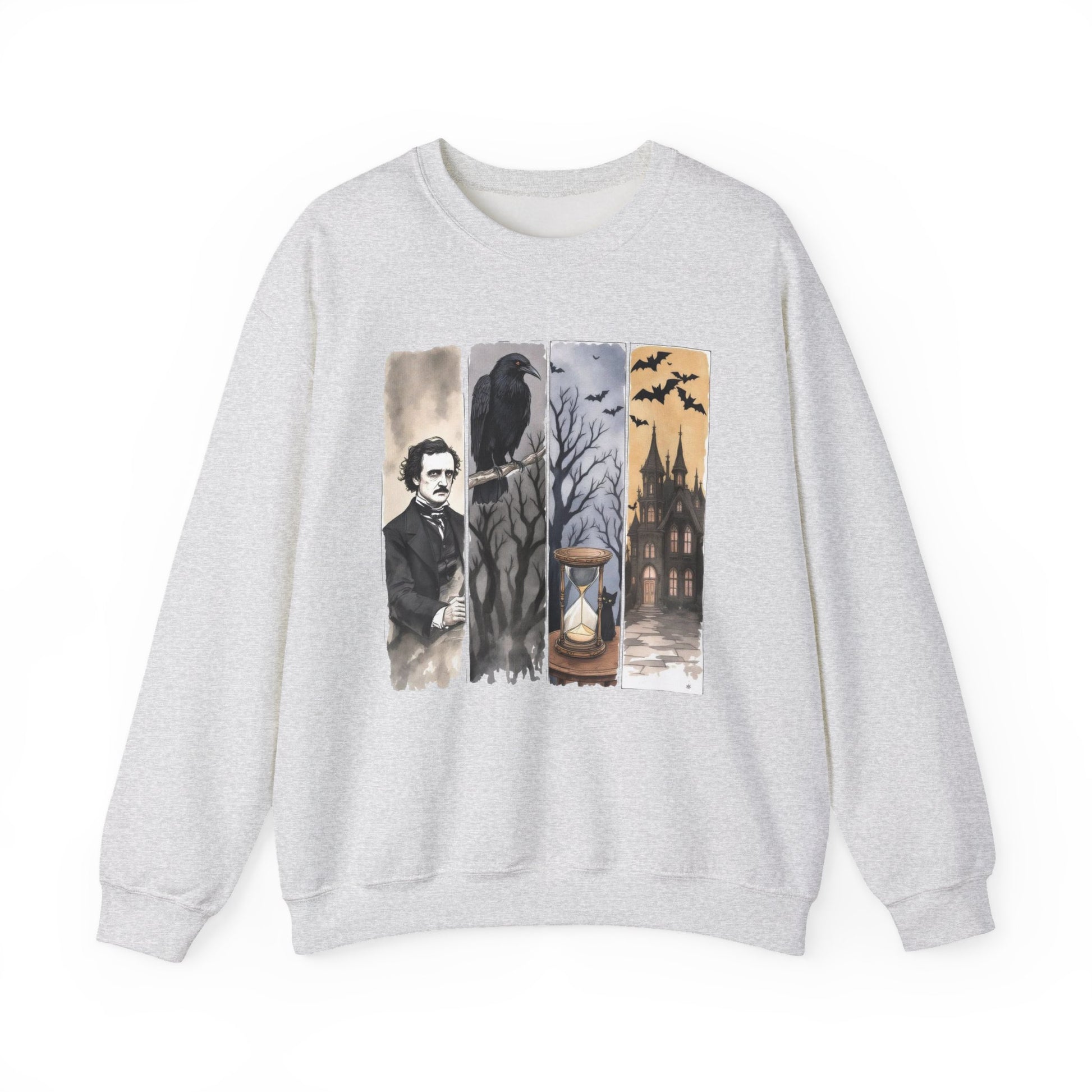 Edgar Allan Poe Sweatshirt The Raven Nevermore Gothic Horror Sweater Dark Academia Macabre Halloween Gift for Book Lovers Birthday Christmas Sweatshirt Printify Ash S
