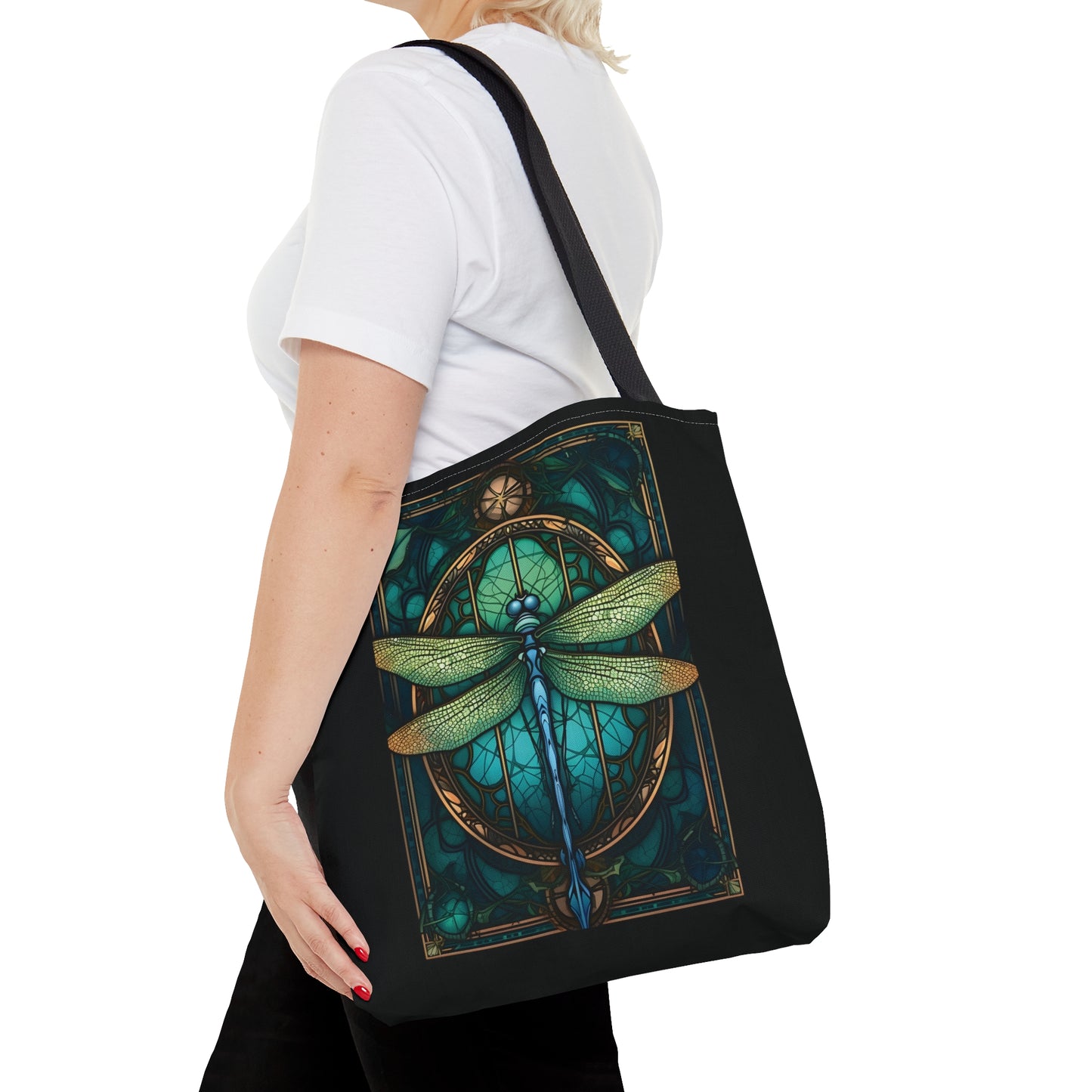 Stained Glass Dragonfly Tote Bag, Pretty Tarot Card Shoulder Bag, Book, Library, Grocery, Travel Bag, Dark Academia, Bookish Bookclub Gift, Bags Printify   