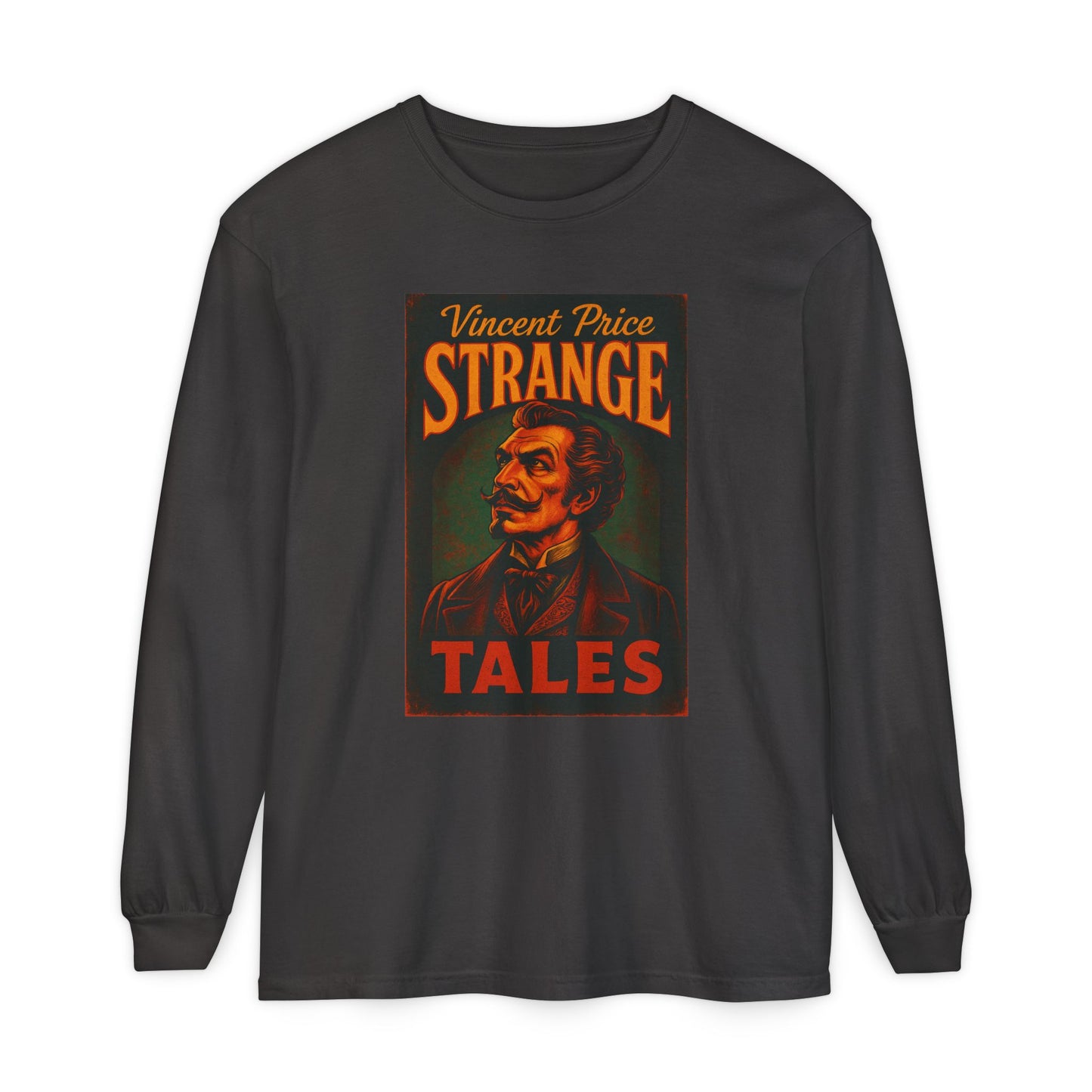 Vincent Price Strange Tales Long Sleeve T-Shirt, Vintage Horror Tee, Gothic Apparel, Halloween Costume, Retro Graphic Shirt Long-sleeve Printify Graphite S