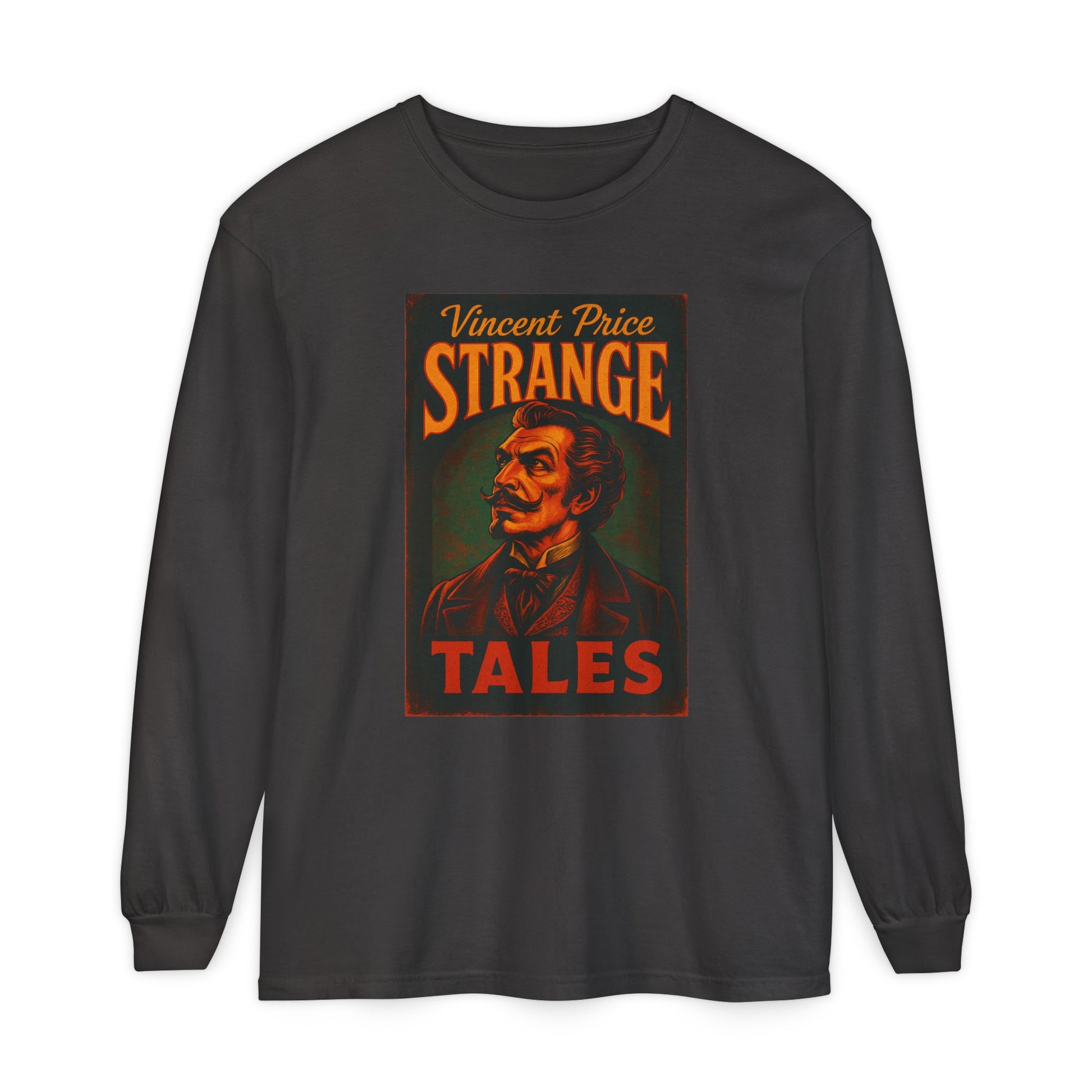 Vincent Price Strange Tales Long Sleeve T-Shirt, Vintage Horror Tee, Gothic Apparel, Halloween Costume, Retro Graphic Shirt Long-sleeve Printify Graphite S