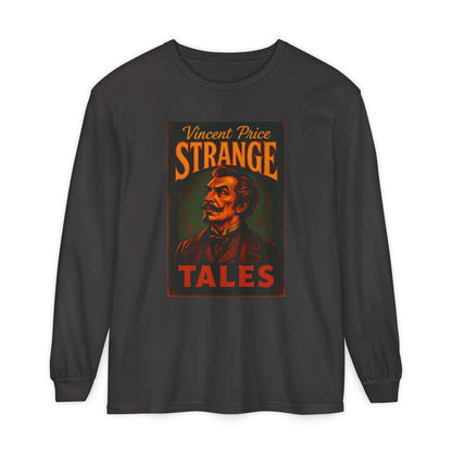 Vincent Price Strange Tales Long Sleeve T-Shirt, Vintage Horror Tee, Gothic Apparel, Halloween Costume, Retro Graphic Shirt Long-sleeve Printify Graphite S