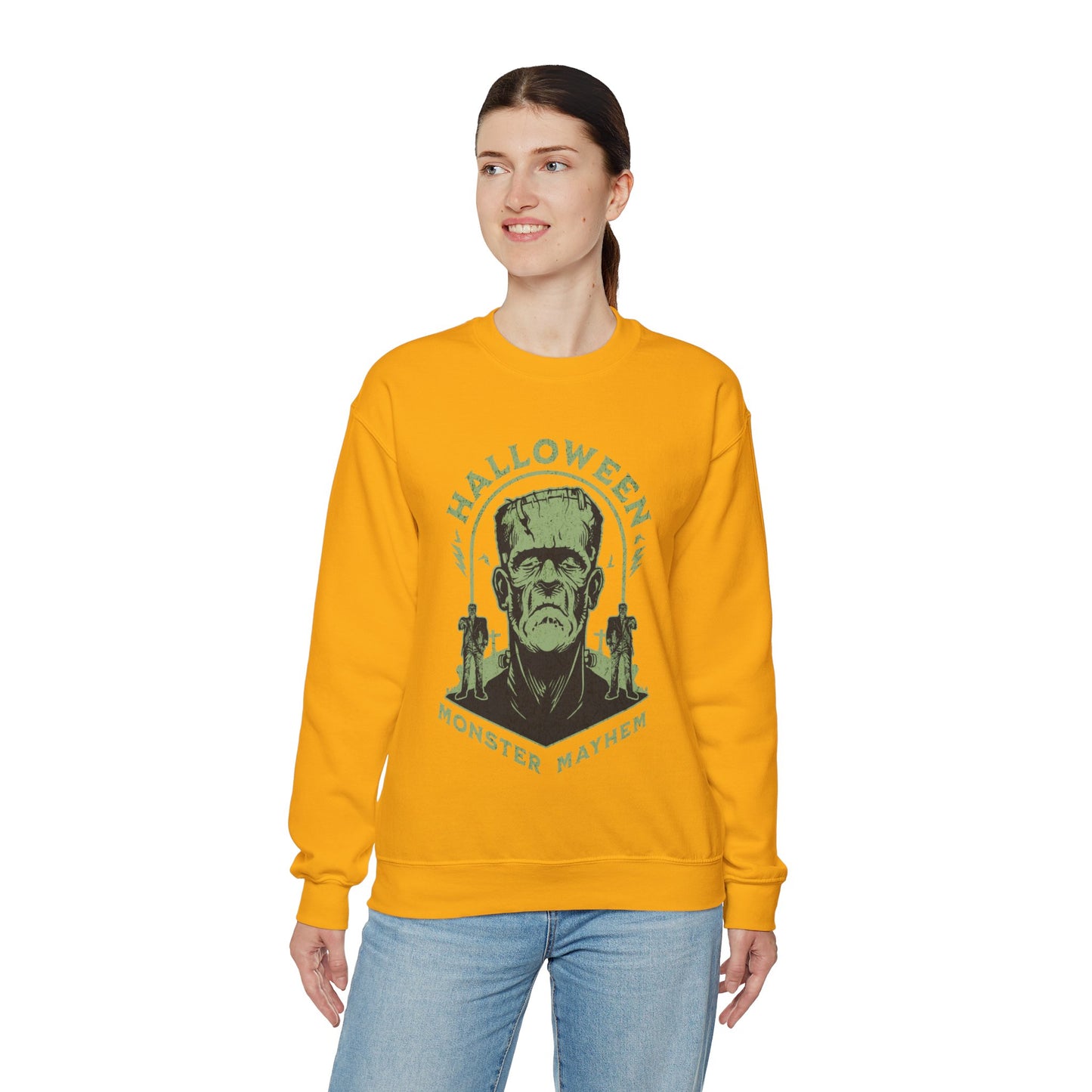 Vintage Halloween Frankenstein Monster Graphic Sweatshirt, Creepy Spooky Book Lover Gift, Horror Movie, Fall Festival Party Sweater. Sweatshirt Printify   