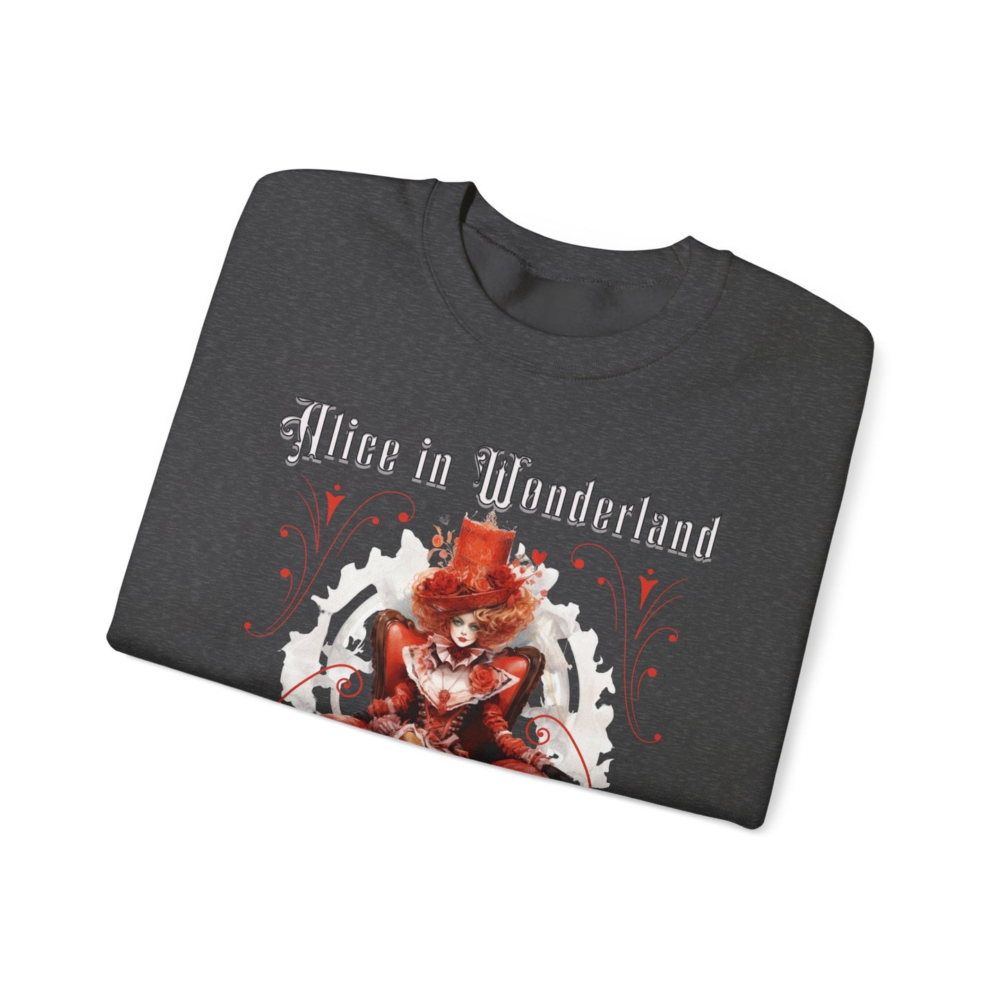 Queen of Hearts Sweatshirt, Alice In Wonderland Lewis Carroll Whimsigoth Academia Sweater Mad Hatter Tea Party Tee Bookish Booktok Gift Sweatshirt Printify   