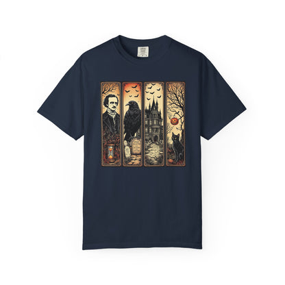 Edgar Allan Poe T-Shirt Gothic Graphic Tee The Raven Nevermore Quote Horror Literature Shirt Dark Academia Aesthetic Halloween Party Gift T-Shirt Printify Navy S