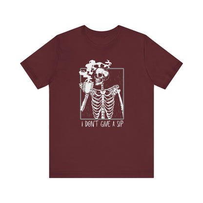 Halloween Skeleton TShirt, Funny Coffee Drinking Skeleton, Spooky Season Tee, Trick or Treating Shirt, Halloween Party T-Shirt, T-Shirt Printify Maroon XS 