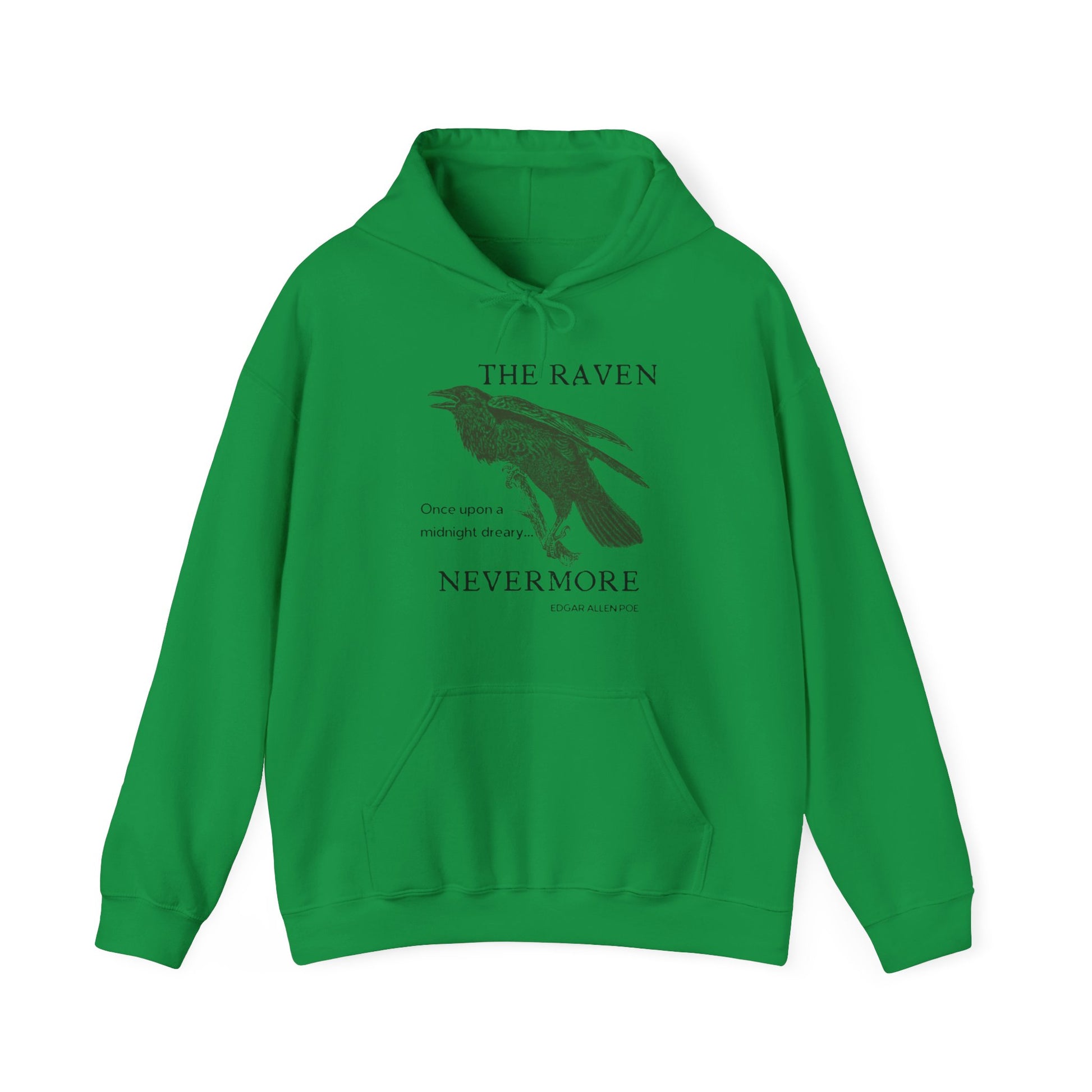 Halloween Vintage The Raven Hoodie, Spooky Season Sweater, Trick or Treating Shirt, Halloween Party Top, Edgar Allen Poe, Nevermore, Gothic Hoodie Printify Irish Green S 