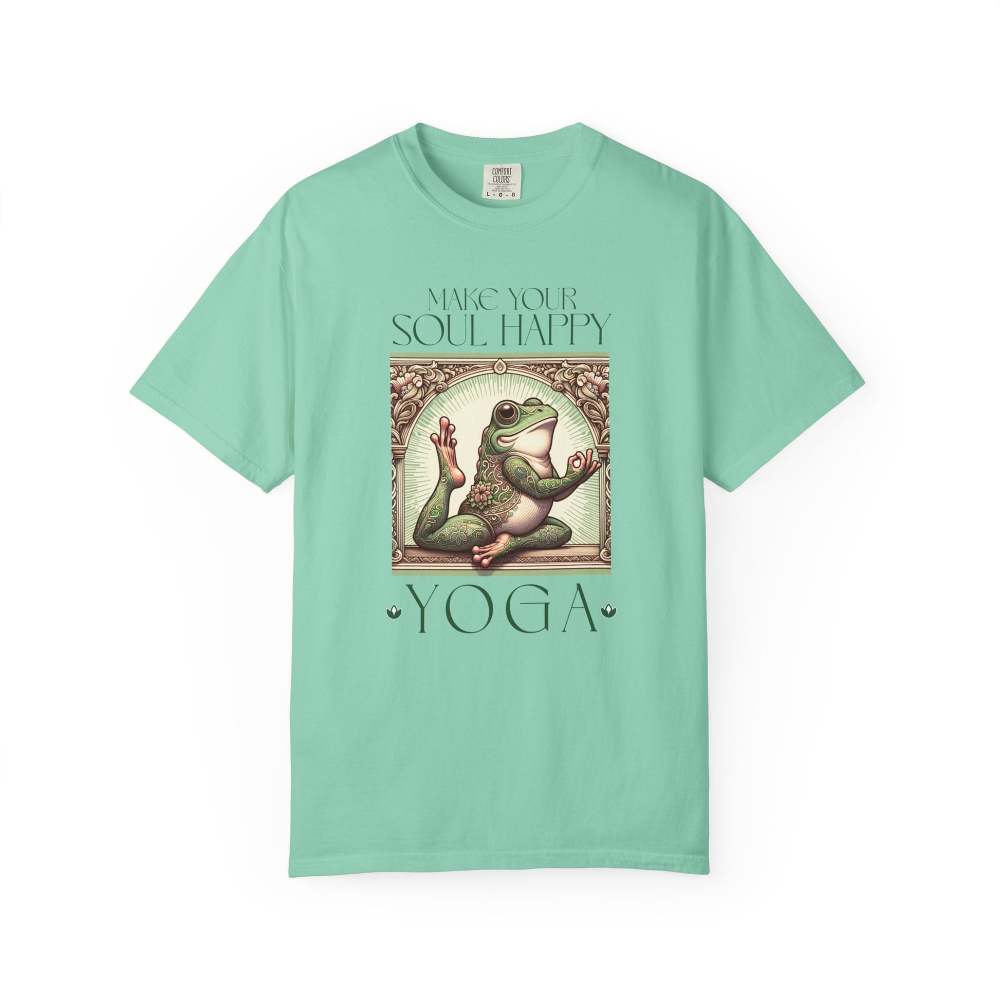 Green Yoga Frog Make Your Soul Happy Unisex T-Shirt, Casual Wear, Highlander Fan Gift, T-Shirt Printify Island Reef S