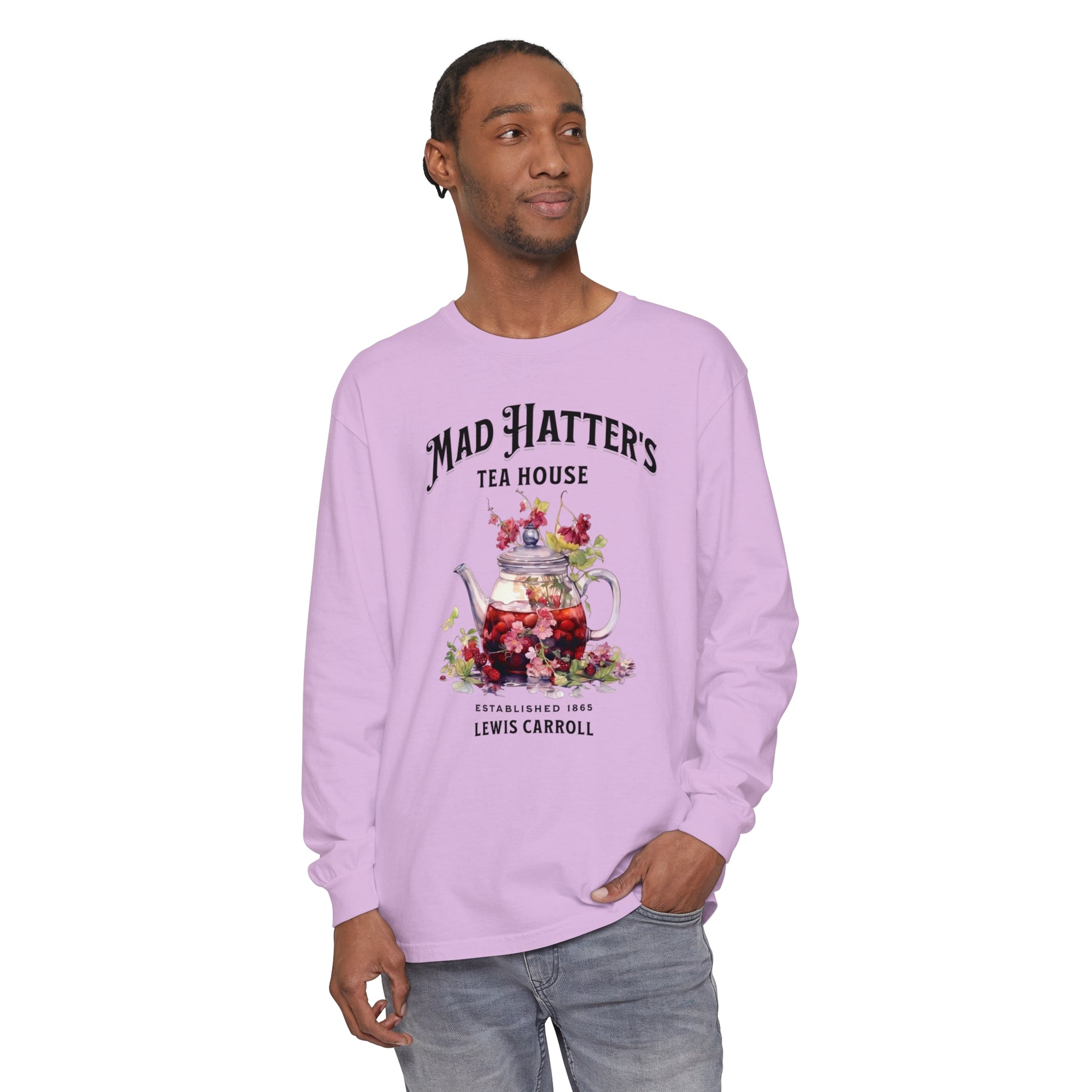 Mad Hatter's Tea Long Sleeve Shirt Alice In Wonderland Lewis Carroll Whimsigoth Academia TShirt Mad Hatter Tea Party Tee Bookish Booktok Long-sleeve Printify   