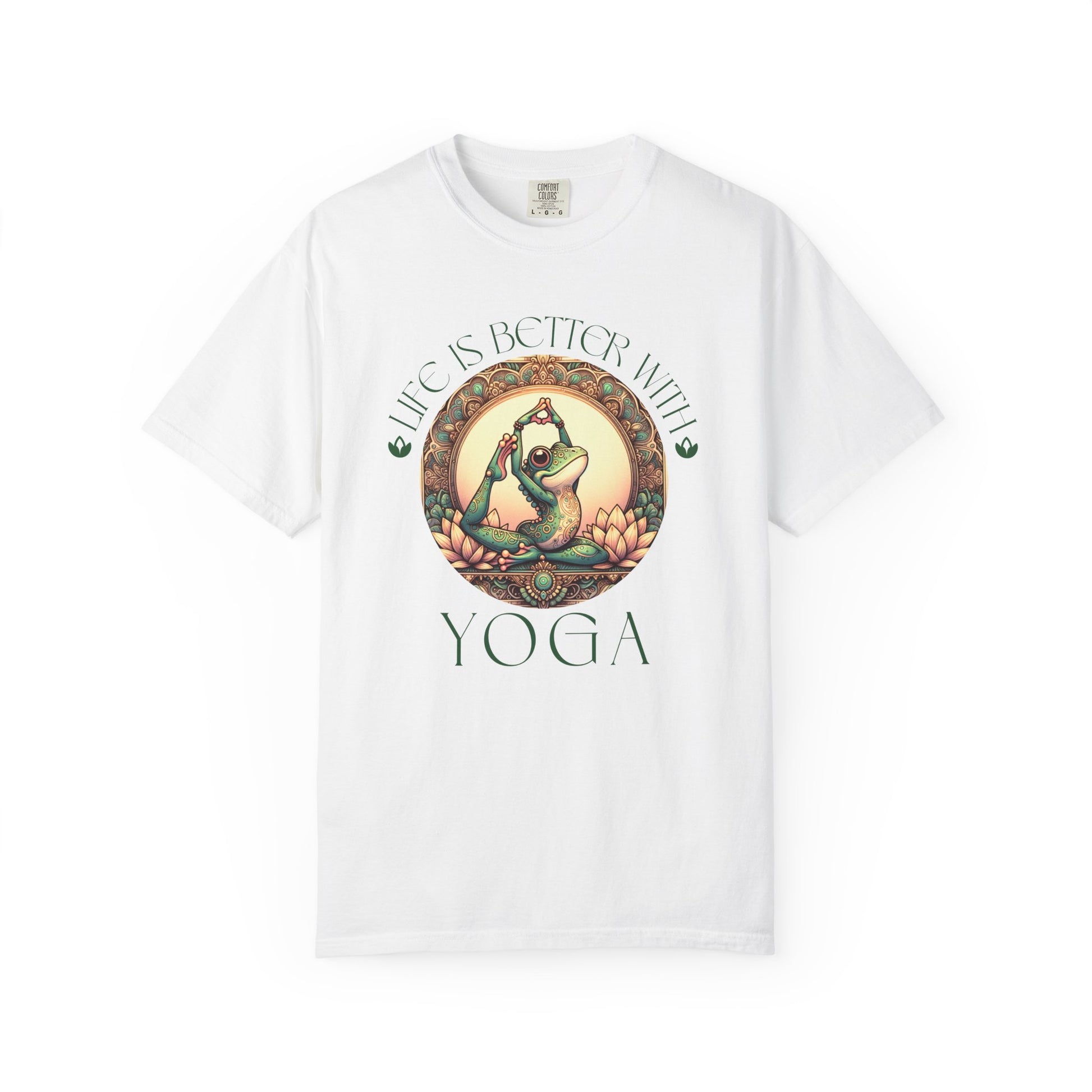 Green Yoga Frog Life Is Better With Yoga Unisex T-Shirt, Casual Wear, Highlander Fan Gift, T-Shirt Printify White S