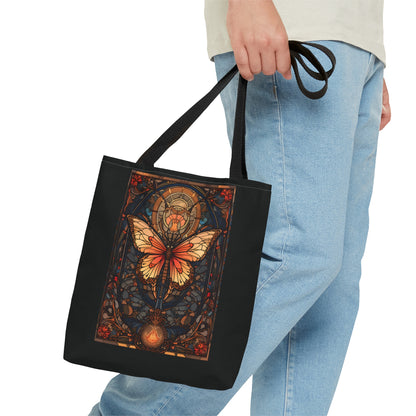 Stained Glass Butterfly Tote Bag, Pretty Tarot Card Shoulder Bag, Book, Library, Grocery, Travel Bag, Dark Academia, Bookish Bookclub Gift, Bags Printify   