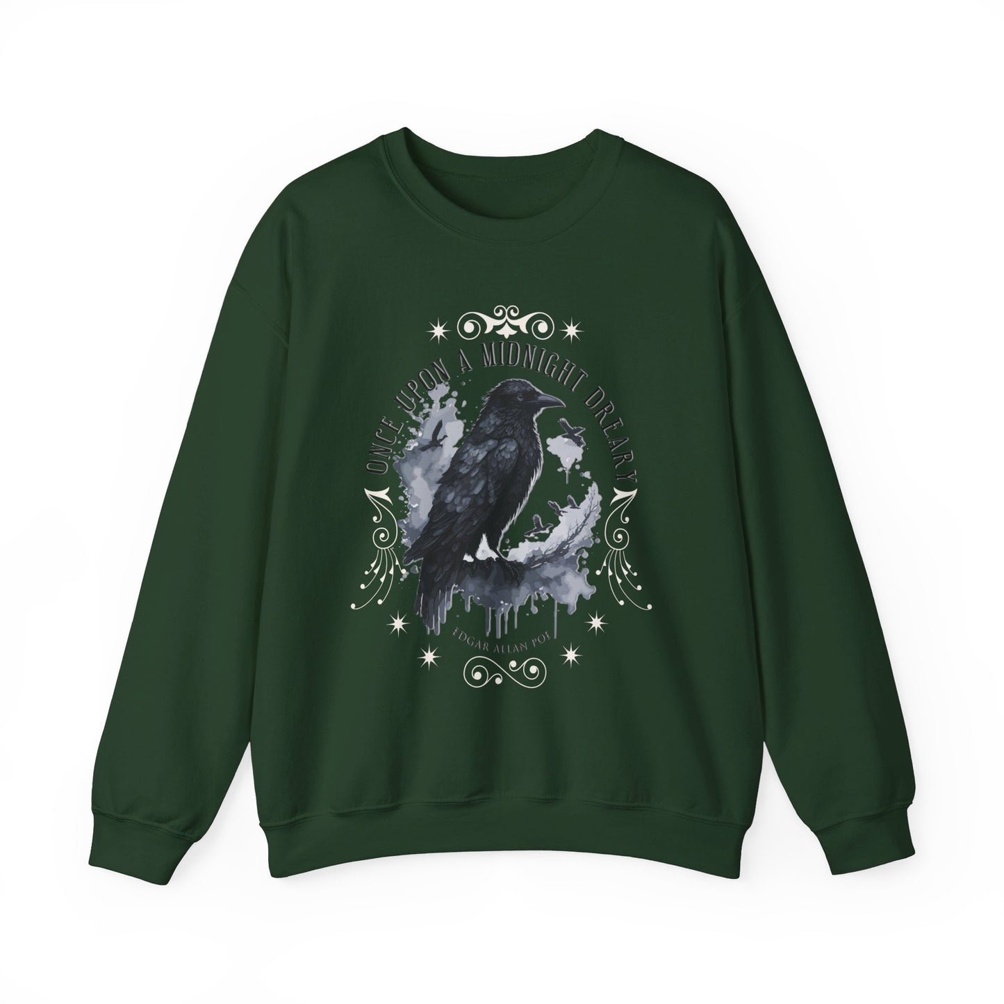 Edgar Allan Poe, The Raven Sweatshirt, Poet, Poetry Lover Sweater, Book Lover, Haunting Gothic Gift, Light, Dark Academia, Horror Movie Top Sweatshirt Printify S Forest Green 