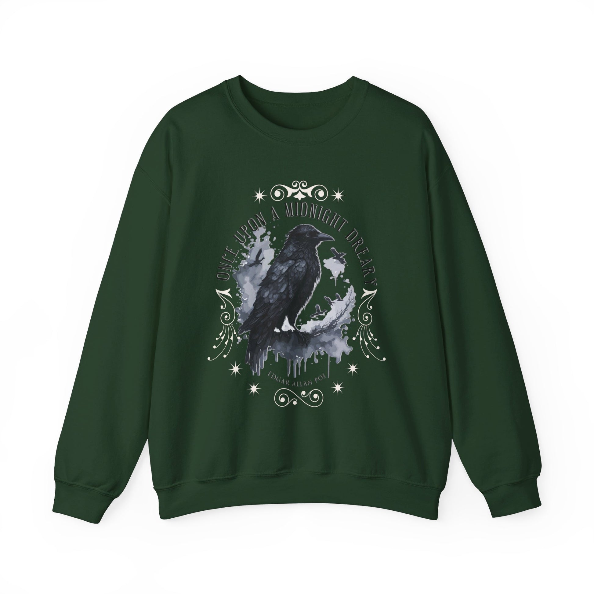 Edgar Allan Poe, The Raven Sweatshirt, Poet, Poetry Lover Sweater, Book Lover, Haunting Gothic Gift, Light, Dark Academia, Horror Movie Top Sweatshirt Printify S Forest Green 