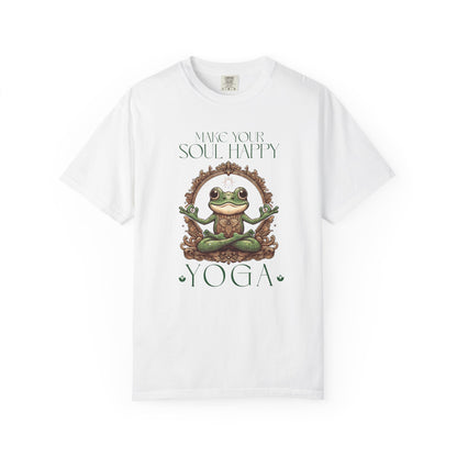 Green Yoga Frog Make Your Soul Happy Unisex T-Shirt, Casual Wear, Highlander Fan Gift, T-Shirt Printify White S