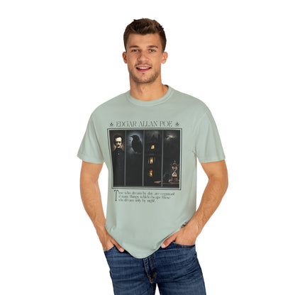 Edgar Allan Poe T-Shirt Gothic Graphic Tee The Raven Nevermore Quote Horror Literature Shirt Dark Academia Aesthetic Halloween Party Gift