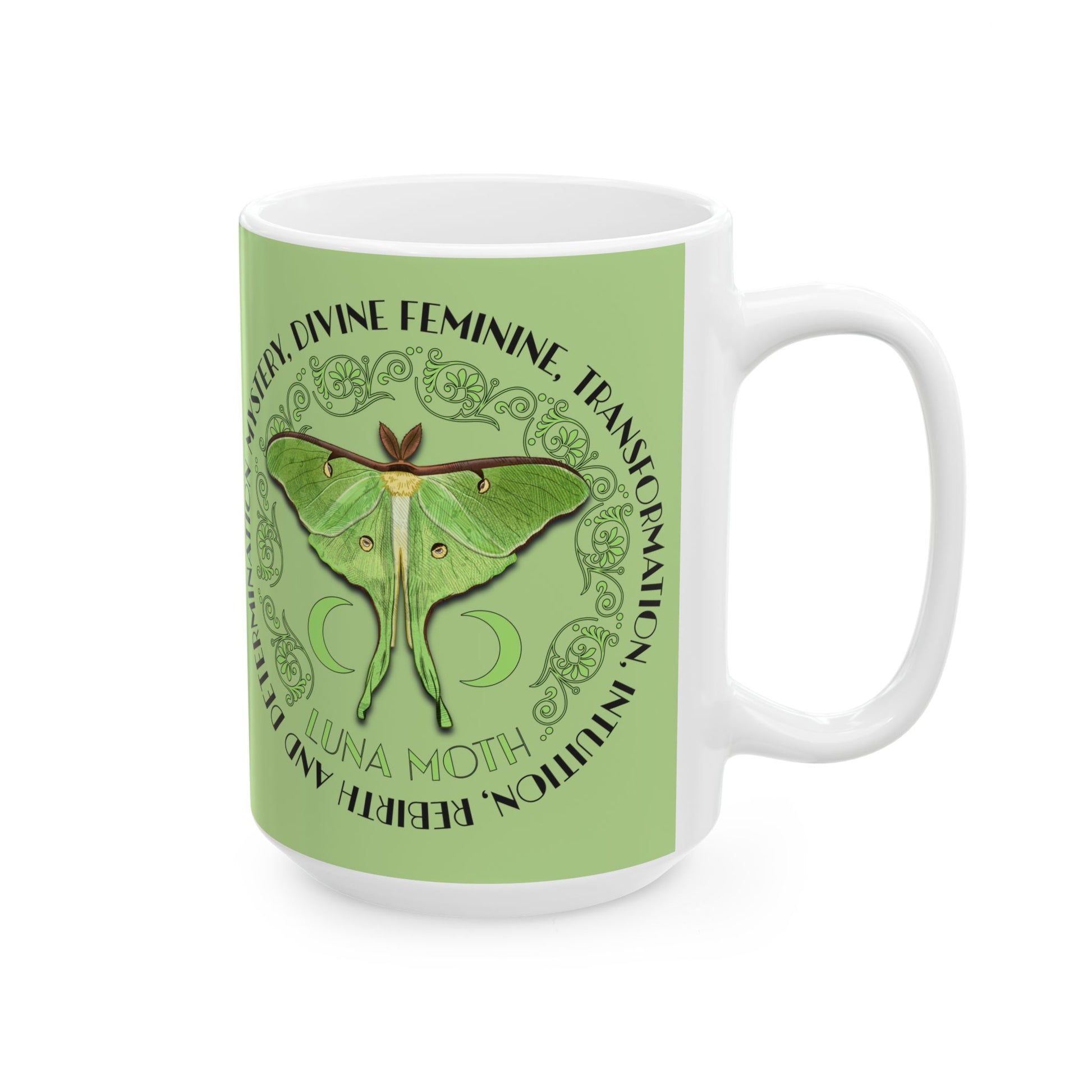 Luna Moth Coffee Mug Devine Feminine Gift For Green Witch Cottagecore Mystical Botanical Gift For Goddess Celestial Energy Coffee Cup BFF Mug Printify   