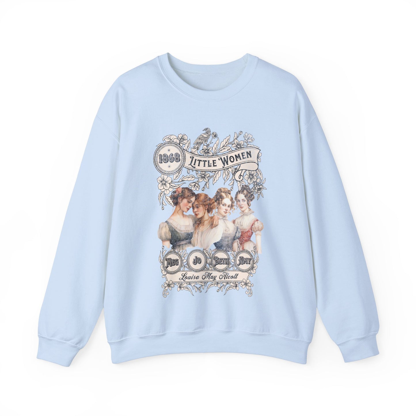 Little Women Sweatshirt, Louisa May Alcott Historical Romance Sweater, Bookish Literary Fan Art Gift, Gift for Her, Bookclub Crewneck Shirt Sweatshirt Printify S Light Blue 