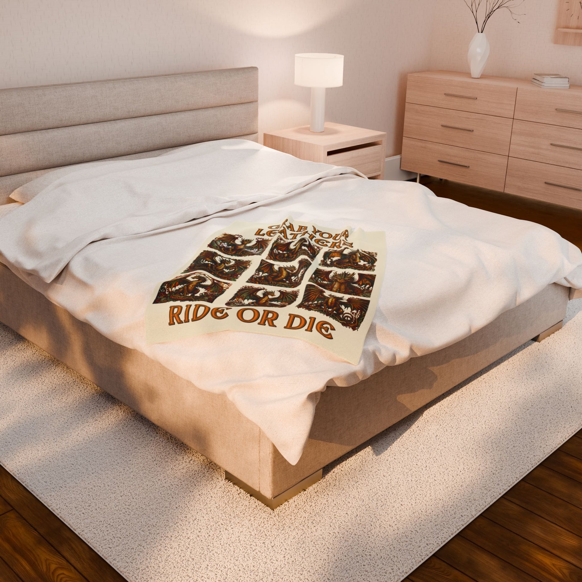 Grab Your Leathers Ride Or Die Dragon Velveteen Blanket - Perfect for Book Lovers, Gifts for Sisters, Home Decor, Reading Nook, Cozy Nights All Over Prints Printify
