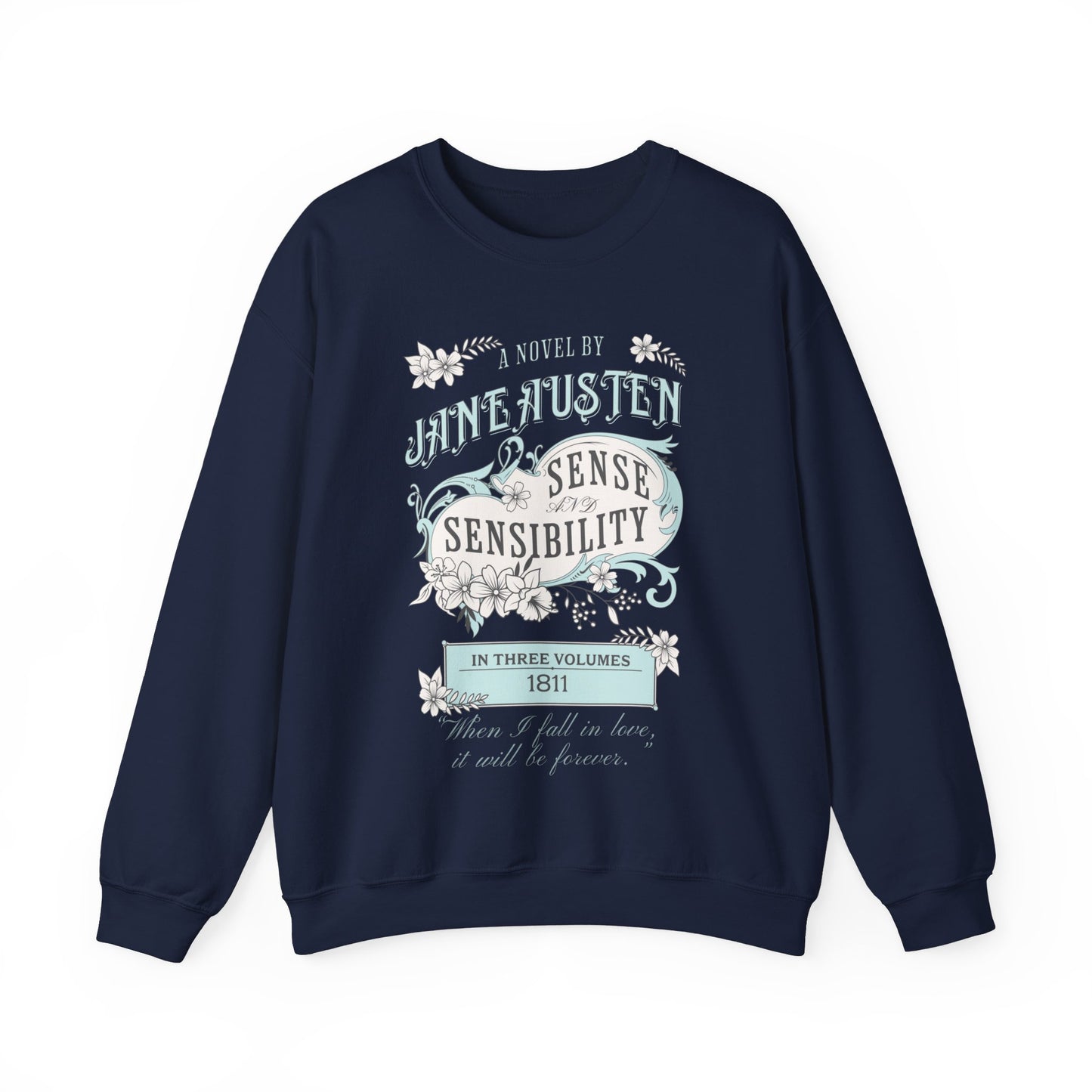 Jane Austen Sweatshirt, Sense & Sensibility Historical Romance Sweater, Bookish Literary Jane Austen Fan Art Gift, Gift for Her, Readers, Sweatshirt Printify S Navy 