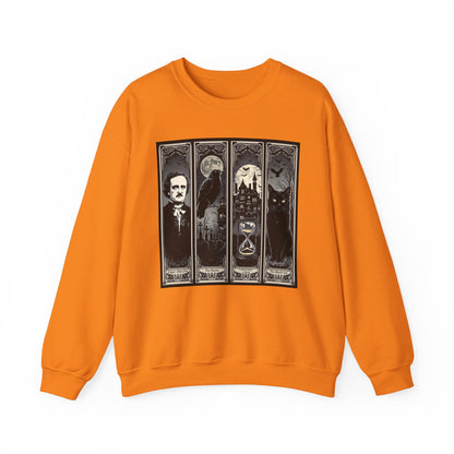 Edgar Allan Poe Sweatshirt The Raven Nevermore Gothic Horror Sweater Dark Academia Macabre Halloween Gift for Book Lovers Birthday Christmas Sweatshirt Printify Safety Orange S