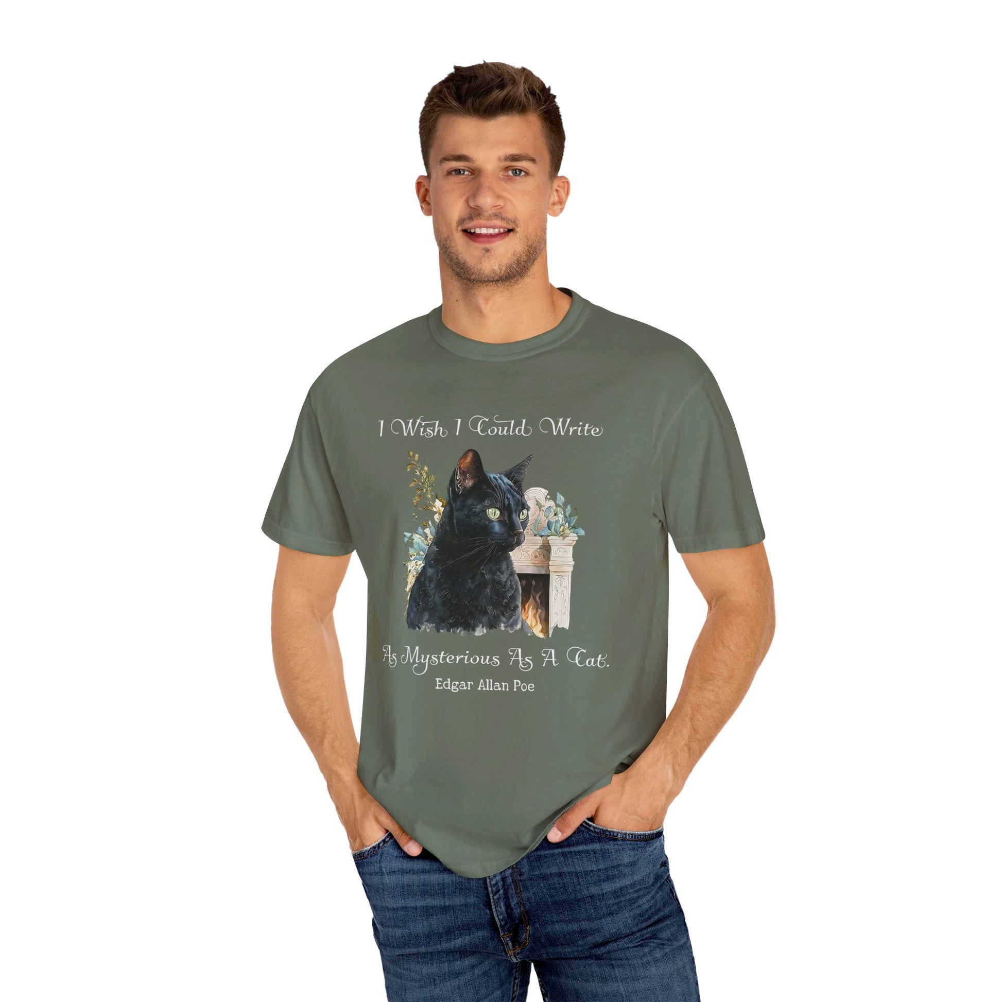 Edgar Allan Poe T-Shirt The Black Cat Nevermore The Raven Poe Fan Art Poetry Book Lover, Dark Cottagecore Macabre Gift, Light, Dark Academia T-Shirt Printify   
