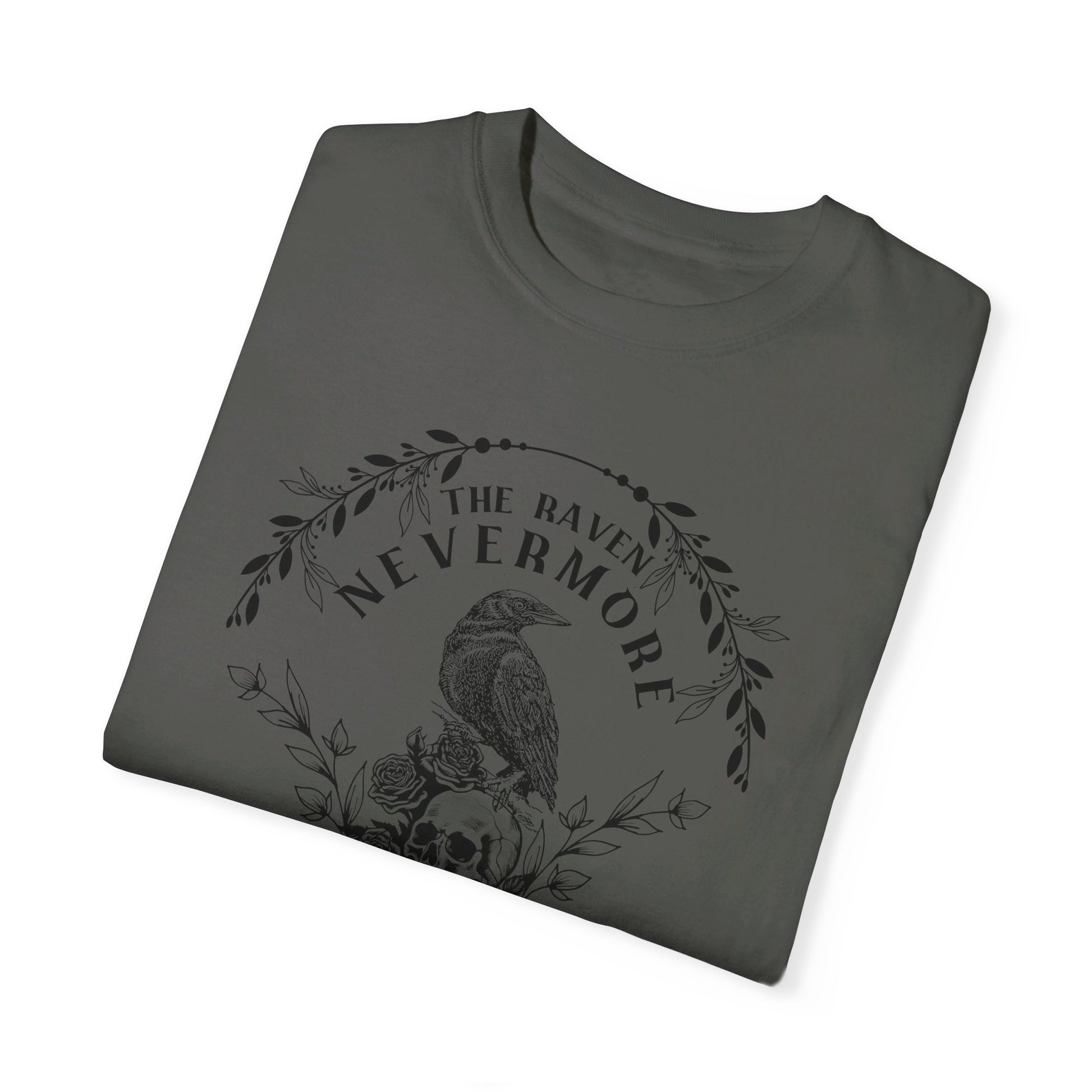 Edgar Allan Poe, Nevermore The Raven Comfort Colors TShirt, Book Lover, Halloween, Haunting Gothic Gift, Light, Dark Academia, Horror Movie T-Shirt Printify   