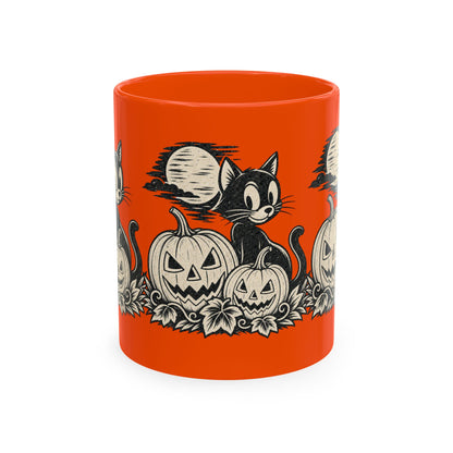 Black Cat and Jack-o'-Lanterns Mug | Halloween Pumpkin Cat Ceramic Mug