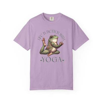 Green Yoga Frog Life Is Better With Yoga Unisex T-Shirt, Casual Wear, Highlander Fan Gift, T-Shirt Printify Orchid S