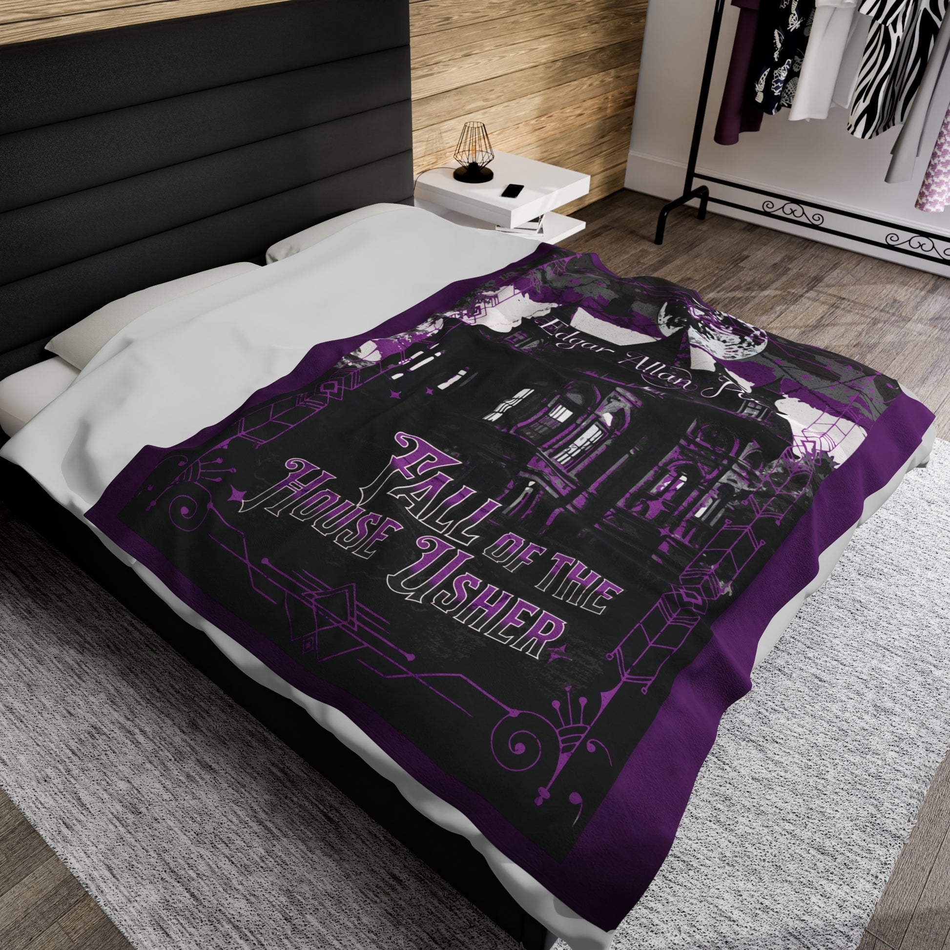 Edgar Allan Poe, The Fall Of The House Of Usher Throw Blanket, Book Lover Reading Blanket, Gothic Dark Academia, Horror Movie Watching Plush All Over Prints Printify   