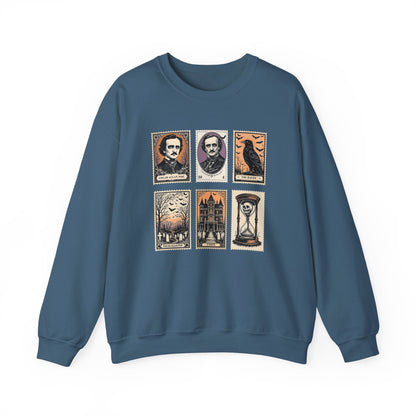 Edgar Allan Poe Sweatshirt The Raven Nevermore Gothic Horror Sweater Dark Academia Macabre Halloween Gift for Book Lovers Birthday Christmas Sweatshirt Printify Indigo Blue S