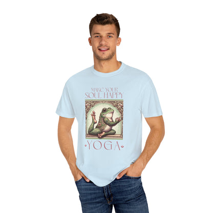 Yoga Frog Make Your Soul Happy Pink Unisex T-Shirt, Casual Wear, Highlander Fan Gift, Comfortable Graphic Tee